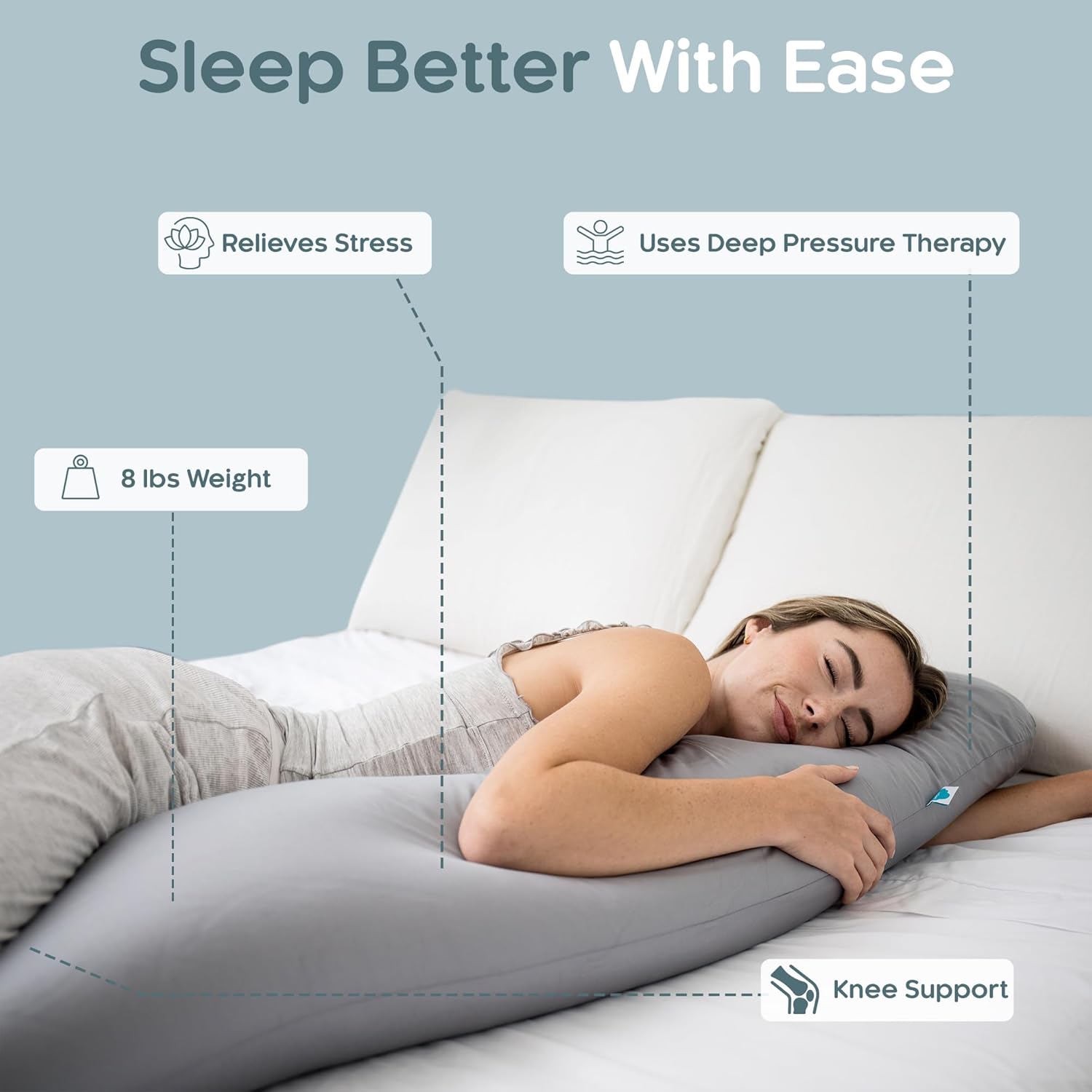 Weighted Body Pillow 8lbs - Weighted Pillow for Deeper Sleep (48" x 14") - Cooling Body Pillows for Adults, Full Body Pillow for Sleeping, Side Sleeper Body Pillows with Cover (X-Large)
