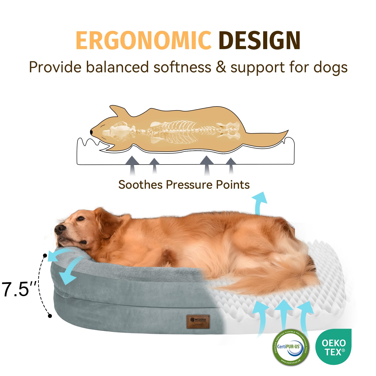 Giant Human Dog Bed for Adults and Pets, 74"x50"x12" Durable Memory Foam for Full-Body Comfort, Waterproof & Machine Washable Cover, Family Shared Lounger for Any Room, Grey
