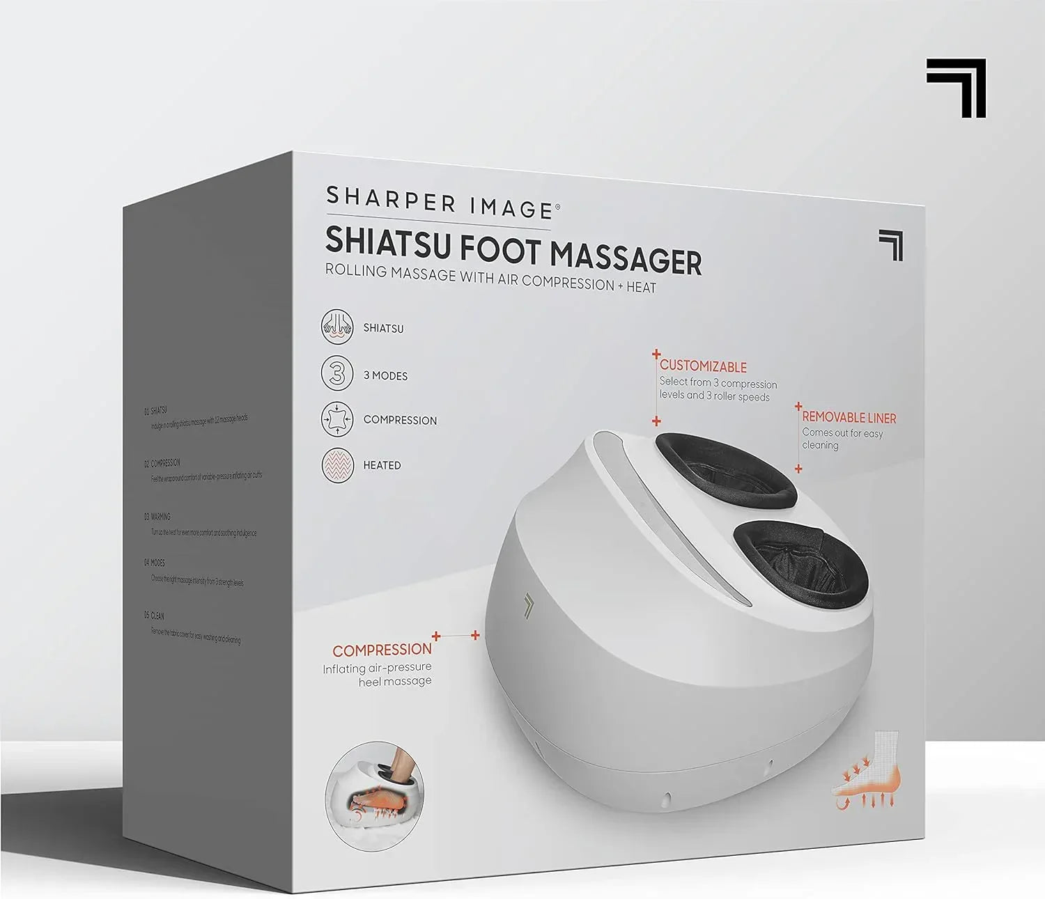 Sharper Image Electric Shiatsu Foot Massager with Heat & Air Compression, Deep Kneading Rollers & Washable Cover, Targets Heels, Balls & Arches up to Mens Size 12, Gift for Women & Men - Unique Gift Market
