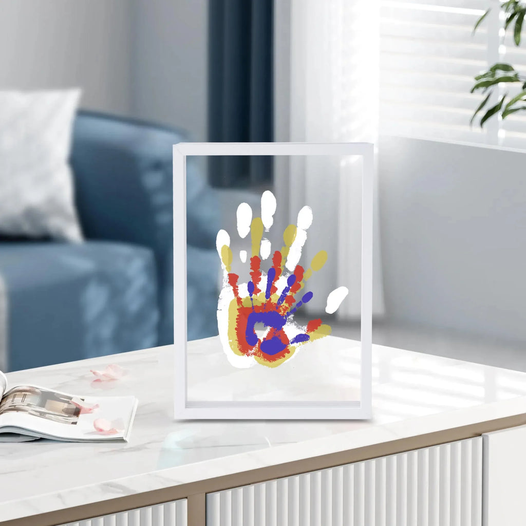 Family Handprint Kit, DIY Craft Keepsake Wooden Frame, Endless Gift Set, Non-Toxic Paints, Transparent Sheets (Brown) - Unique Gift Market