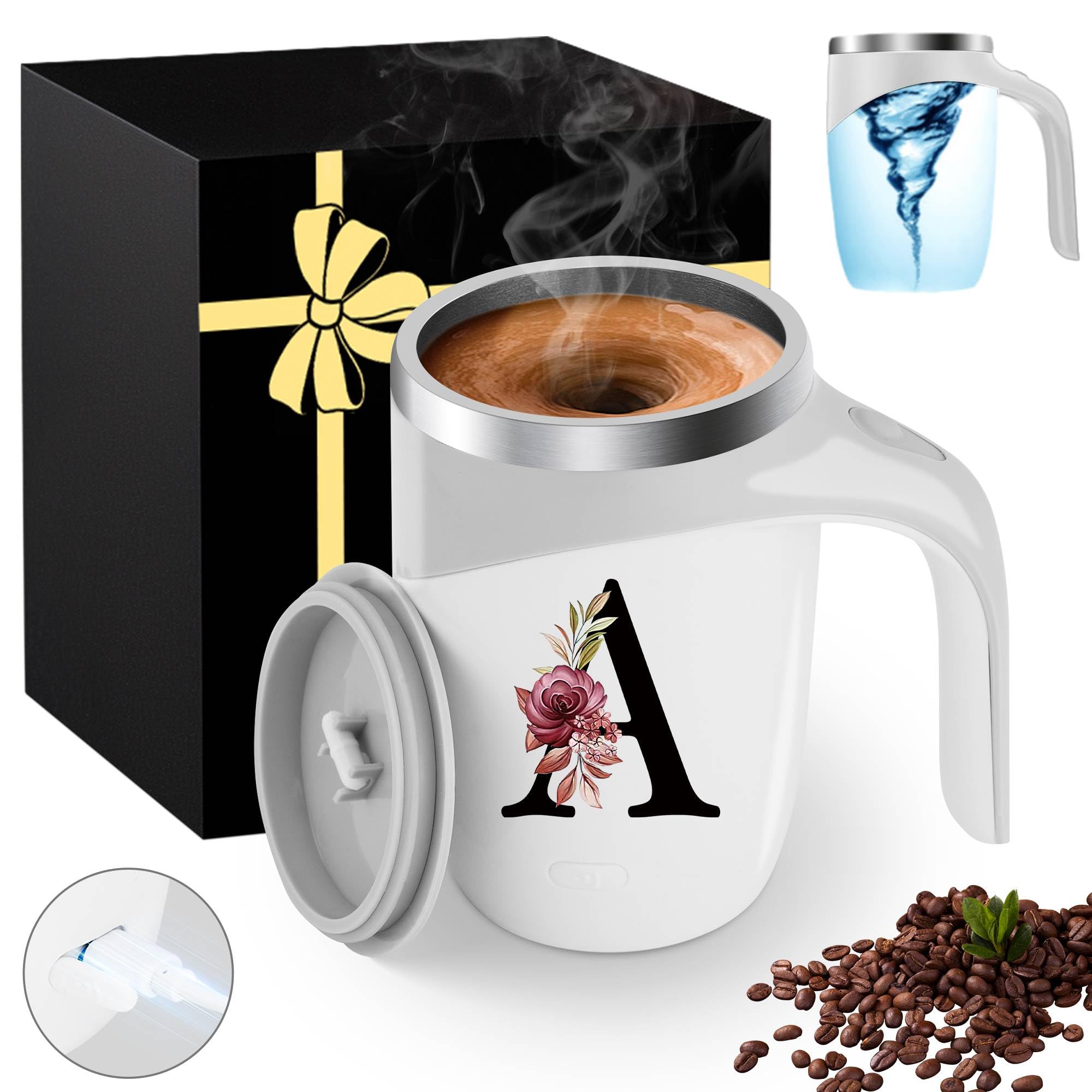 Initial Magnetic Stirring Coffee Mug Stainless Insulated Travel Cup Happy Birthday Personalized Gifts Women Adult Who Have Everything Want Nothing Mom Cool Special Custom Christmas Initial Present,G