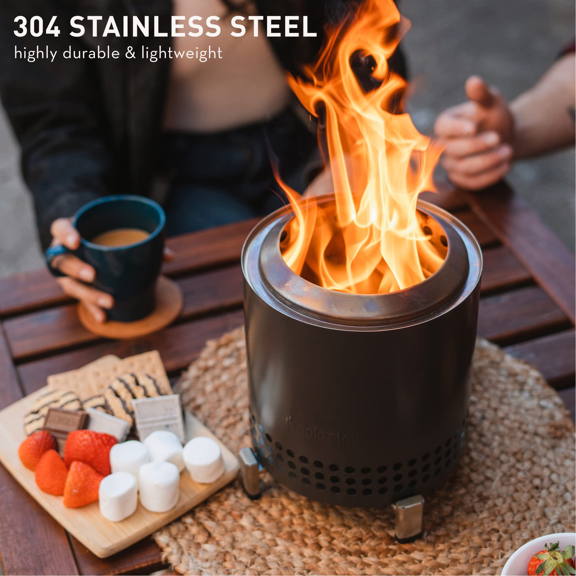 Solo Stove Mesa XL, 7 Inch Tabletop Fire Pit with Stand - Smokeless, Stainless Steel Fire Pit for Camping, Outdoor & Patio- Wood Burning or Pellet Fueled Portable Bonfire, 2.3lbs, Ash