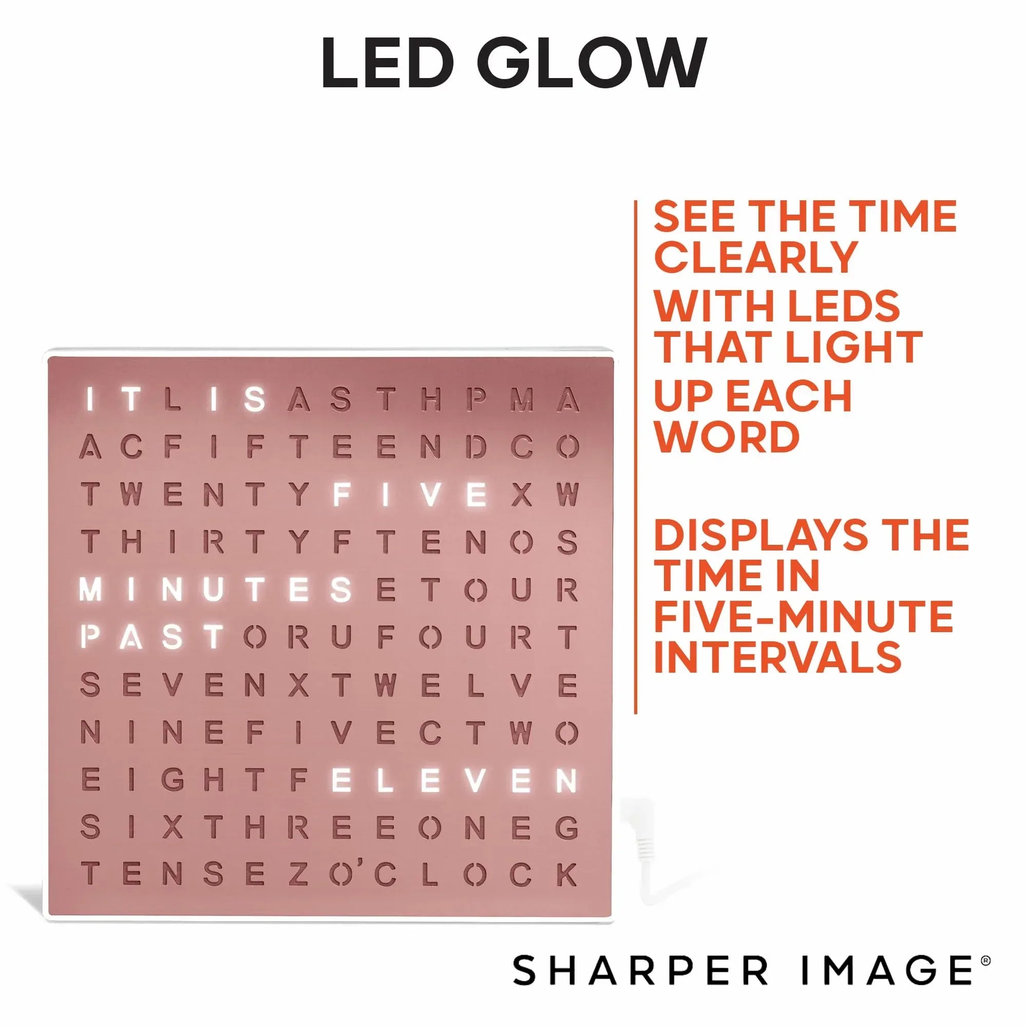 Sharper Image LED Word Digital Clock, 7.75", Copper Finish, Light-Up Desk & Wall Clock, Modern Time Display, Shelf or Wall Decor for Home Office, Living Room, Kitchen & Bedroom, Housewarming Gift - Unique Gift Market