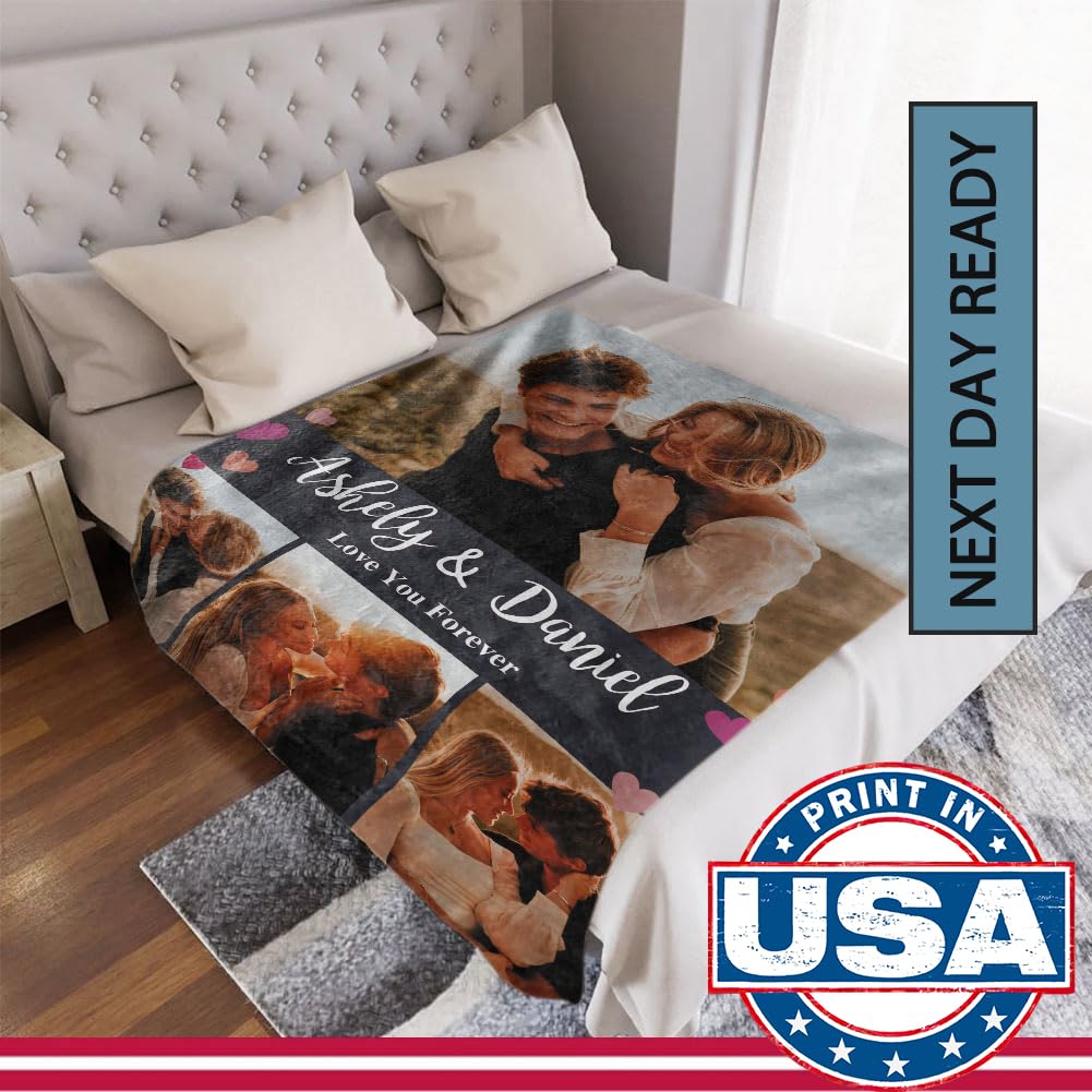 DayOfShe Ships Next Day, Personalized Photo Blankets for Girlfriend Gifts Mom Gifts, Custom Wife Blankets with Picture Flannel Throw Blanket for Boyfriend Couples Gifts