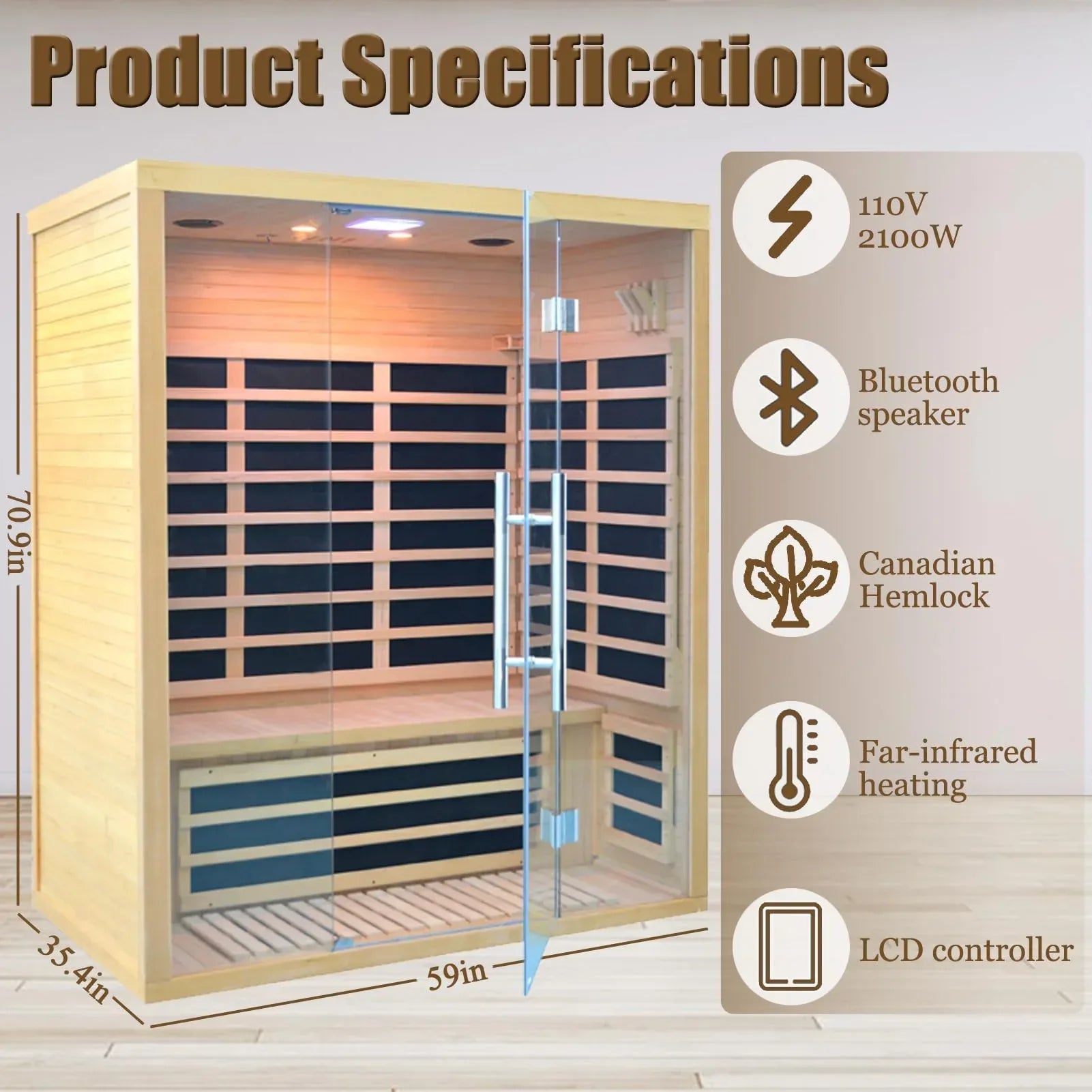 Far Infrared Sauna for 1 Person - 1050W Fast Heating, Canadian Hemlock Wood Home Sauna with Bluetooth Speaker, Chromotherapy & Oxygen Ionizer Easy Assembly Indoor Sauna for Relaxation, Detox, Home Gym - Unique Gift Market