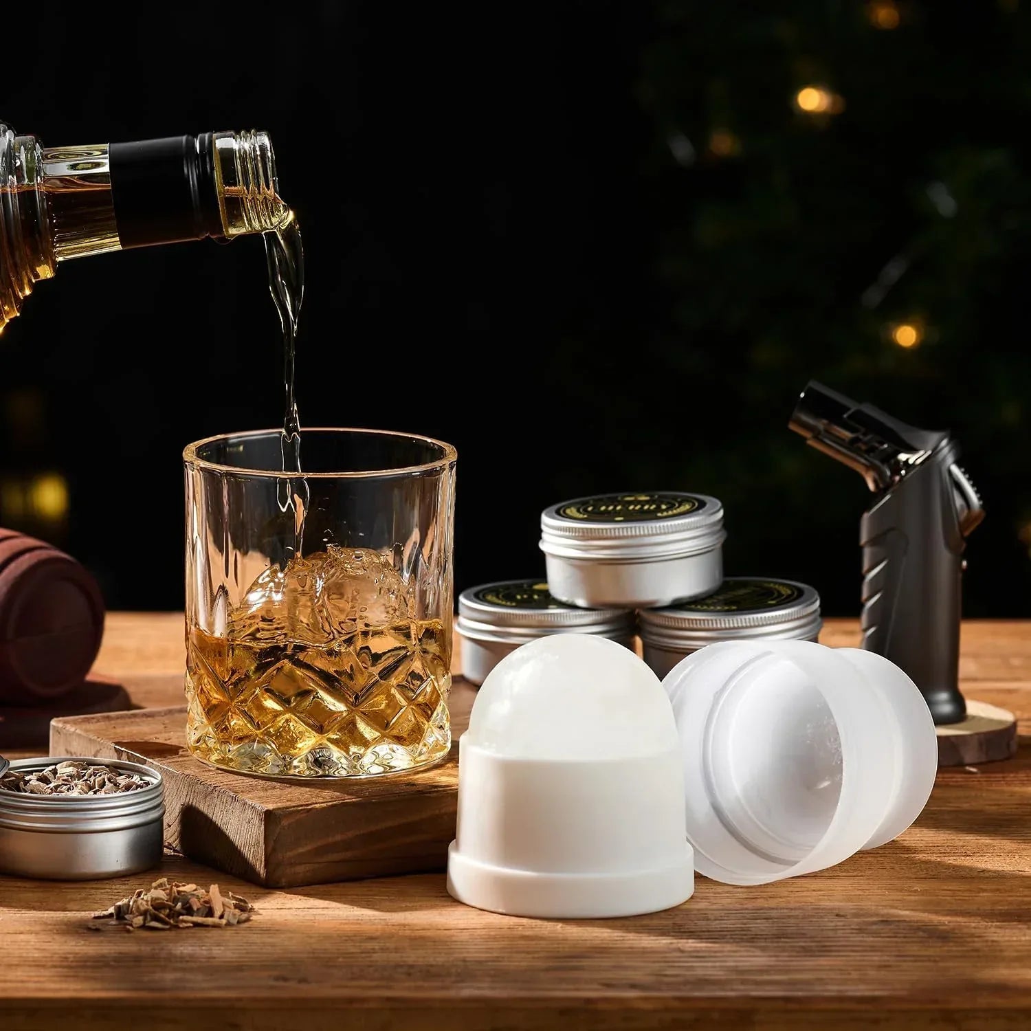 Whiskey Smoker Kit with Torch - 6 Flavors Wood Chips, 2 Glasses, 2 Ice Ball Molds - Cocktail Smoker Infuser Kit, Old Fashioned Drink Smoker Kit, Birthday Bourbon Whiskey Gifts for Men,Dad(NO Butane) - Unique Gift Market