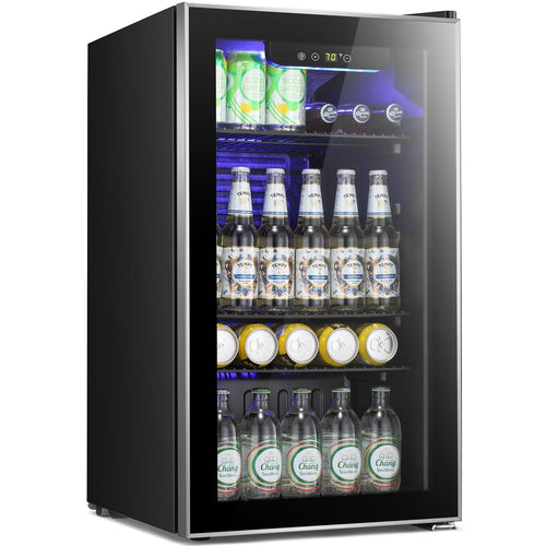 Antarctic Star 18L Beverage Refrigerator Cooler 24Can, Mini Fridge with Quiet Compressor, LED Light,Freestanding Small Fridge with Electronic Temperature Control for Home and Bar(40-61 ℉)