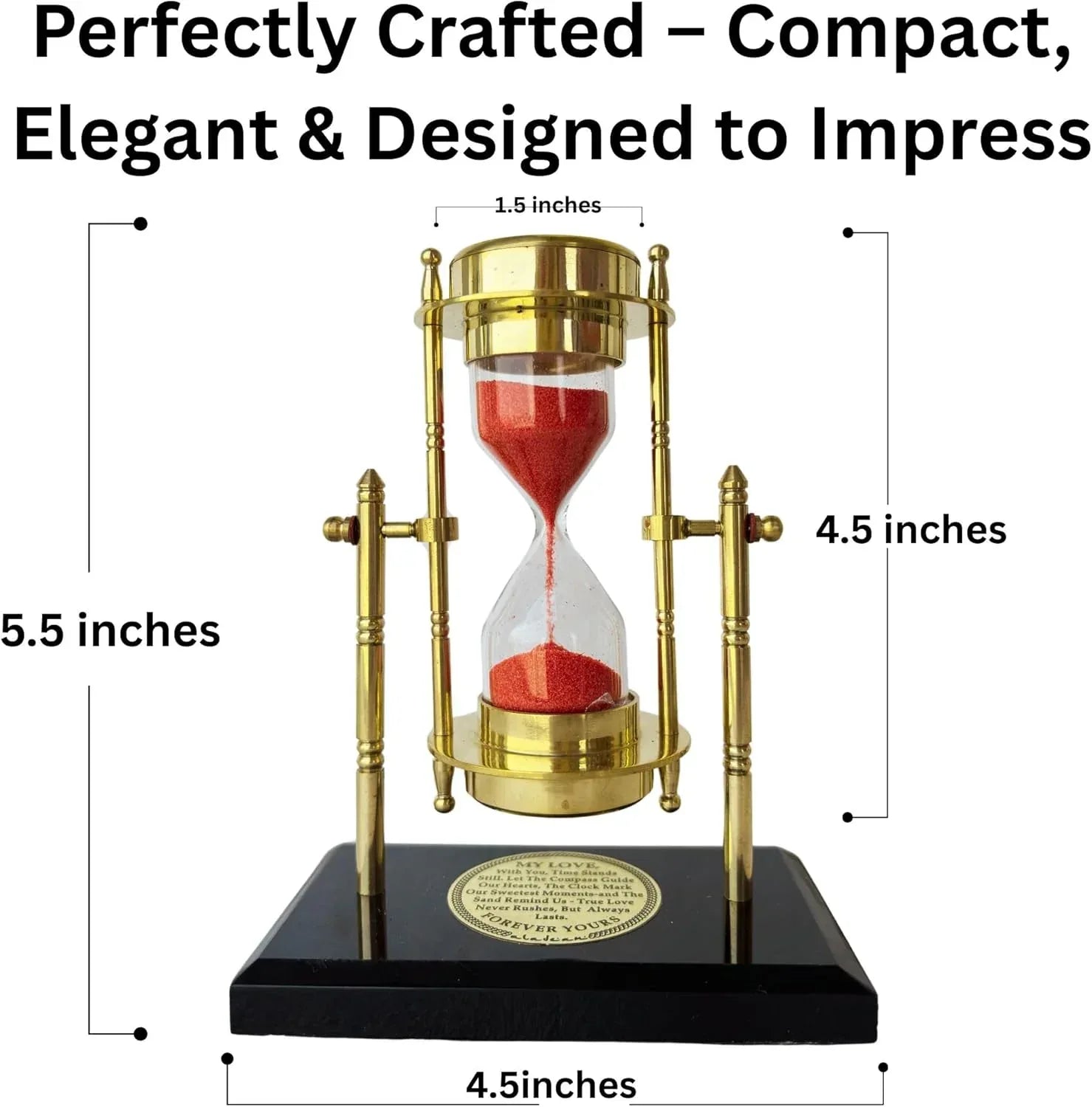 GUAAFA My Love Brass Sandtimer ClockCompass | Romantic Gift for Men Women, Husband Wife, Boyfriend Girlfriend - Engraved Quote - Unique Gift Market