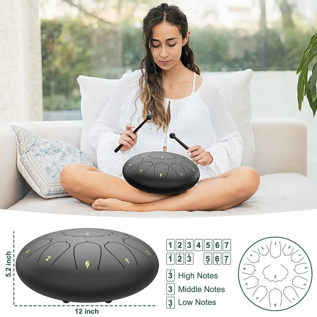 Rain Drum for Outside Garden, 6 Inches 8 Notes Steel Tongue Chakra Drums, Waterproof Meditation Rain Chime, Musical Instruments for Adult Gift with Bag, Music Book, Drum Mallets (Green) - Unique Gift Market
