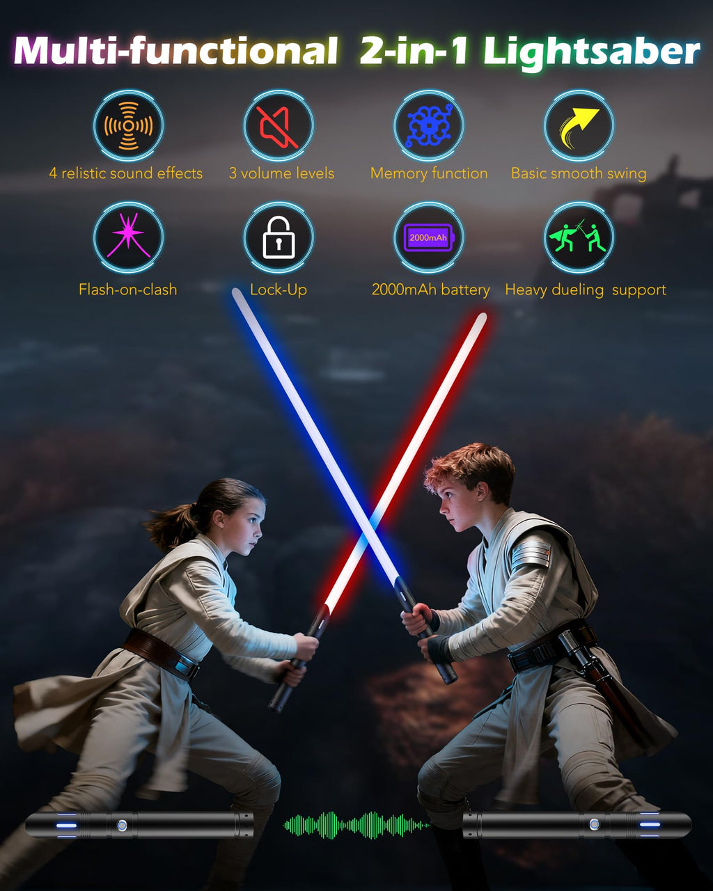 Lightsaber, Double-bladed Dueling Light Saber, 4 Sound Fonts, 12 RGB Colors FX Metal Hilt Light Sabers 40inch Real Light Sabers 2pack for Adults/Kids Birthday Xmas Gift, Halloween Cosplay