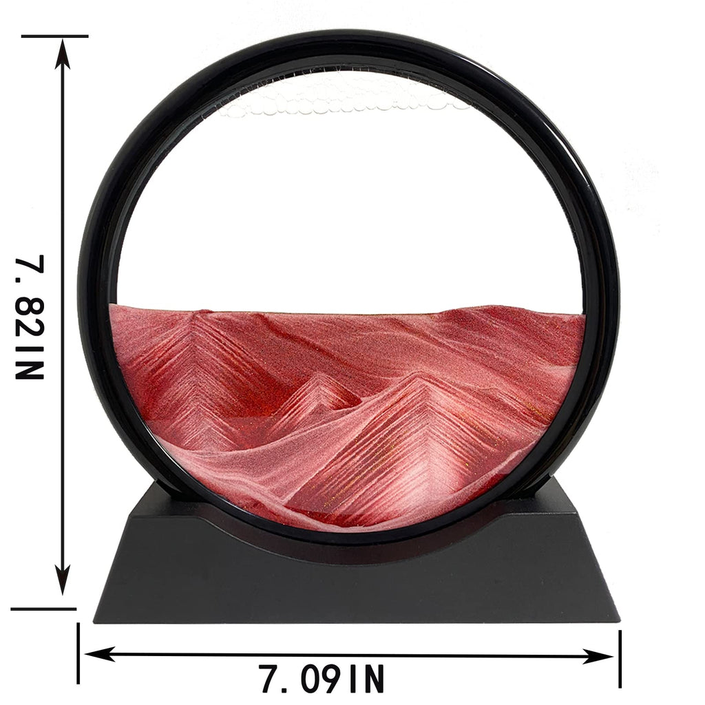 Moving Sand Art Picture - Sand Art Liquid Motion 3D Deep Sea Sandscape, Round Glass Frame Display Flowing Sand Relaxing Toy for Desktop Home Office Work Ocean Decor(Black, 7")