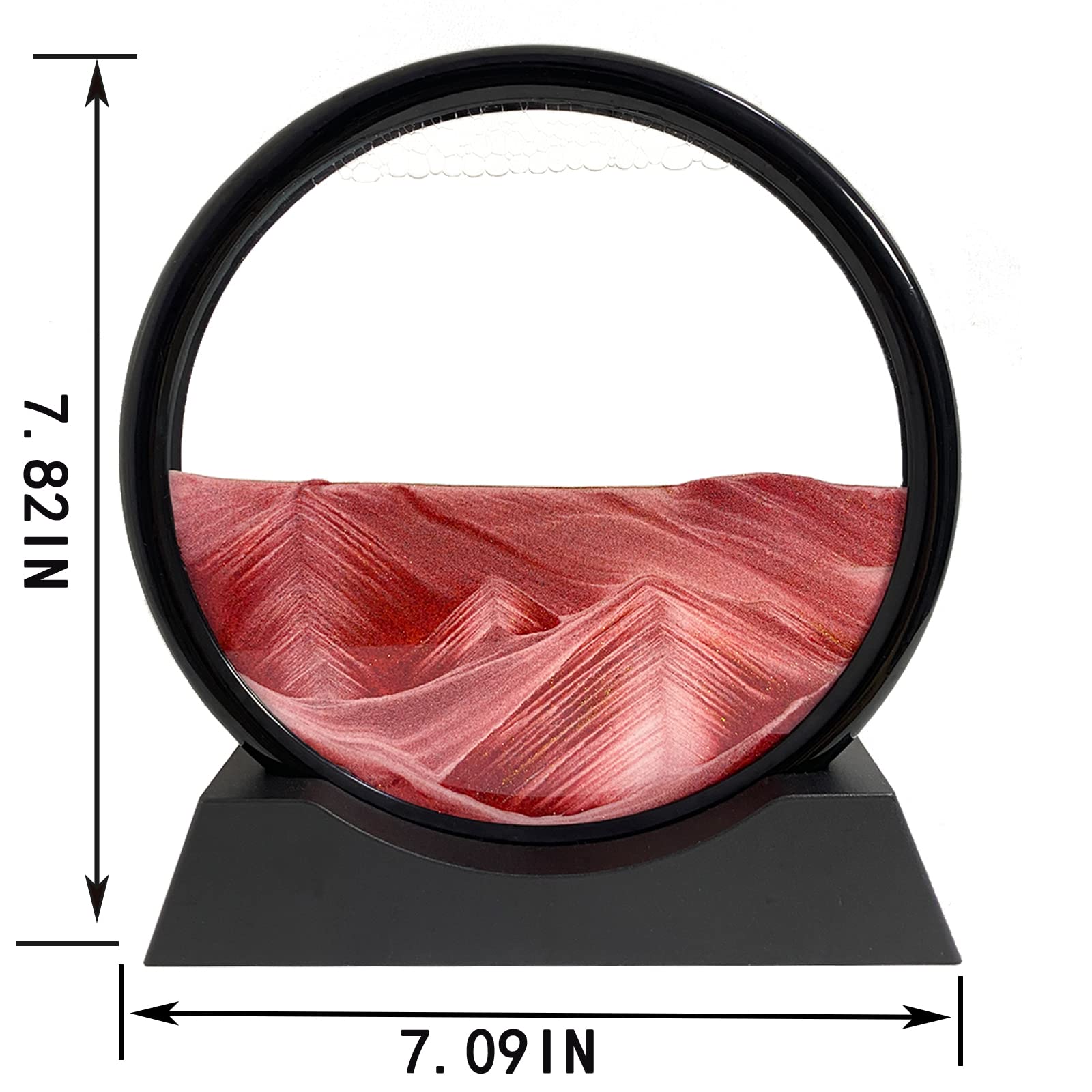Moving Sand Art Picture - Sand Art Liquid Motion 3D Deep Sea Sandscape, Round Glass Frame Display Flowing Sand Relaxing Toy for Desktop Home Office Work Ocean Decor(Black, 7")