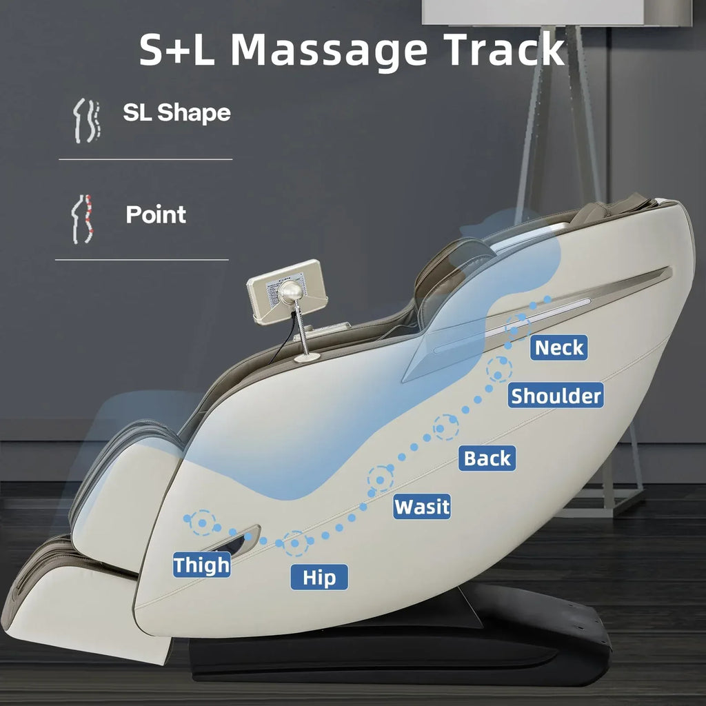 MYTHIA MD906 2026 Massage Chair - Full Body Zero Gravity Recliner with 3D Massage, Heat Therapy, Air Pressure & Foot Roller, Bluetooth & USB Charging Port for Home & Office Use (Beige) - Unique Gift Market