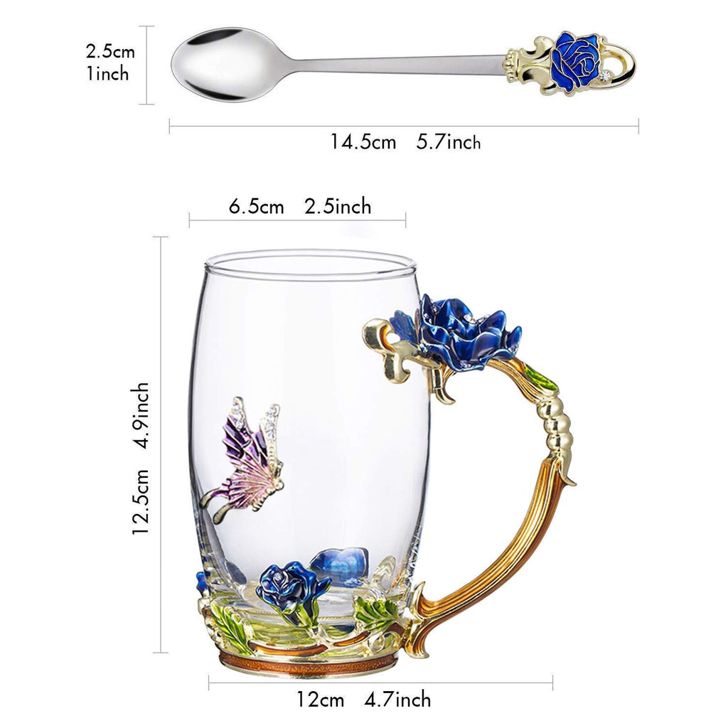Best Gifts For Women Mom Blue Glass Coffee Tea Mug Unique Birthday Christmas Gift For Women Who Have Everything, Gift For Her Tea Cup with Spoon Sets (Blue-Tal)