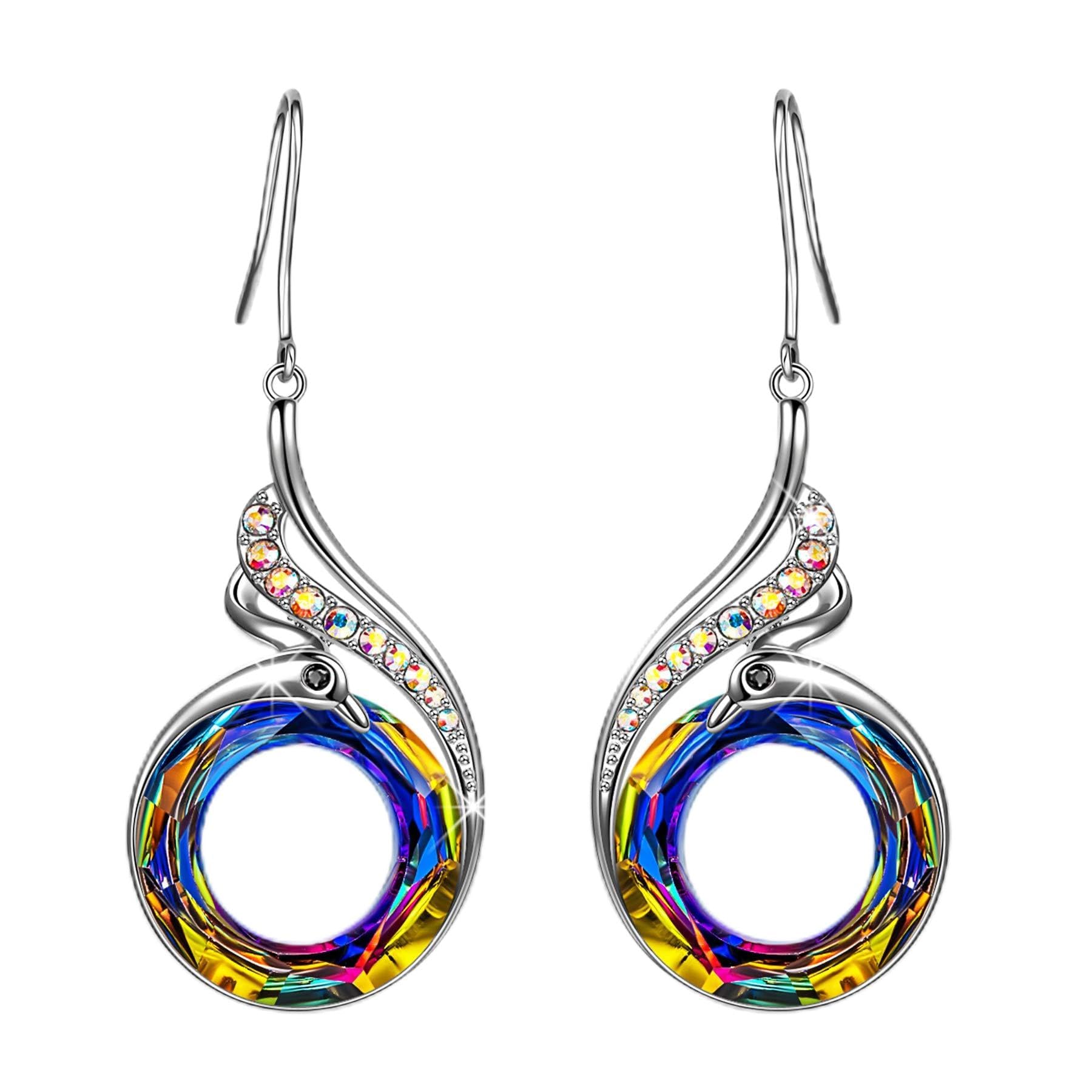 Kate Lynn "Rise From the Ashes" Phoenix Earrings, Sterling Silver Dangle Earrings with Crystals from Austria, Birthday Gift with Jewelry Box, Symbol of Luck and Renewal