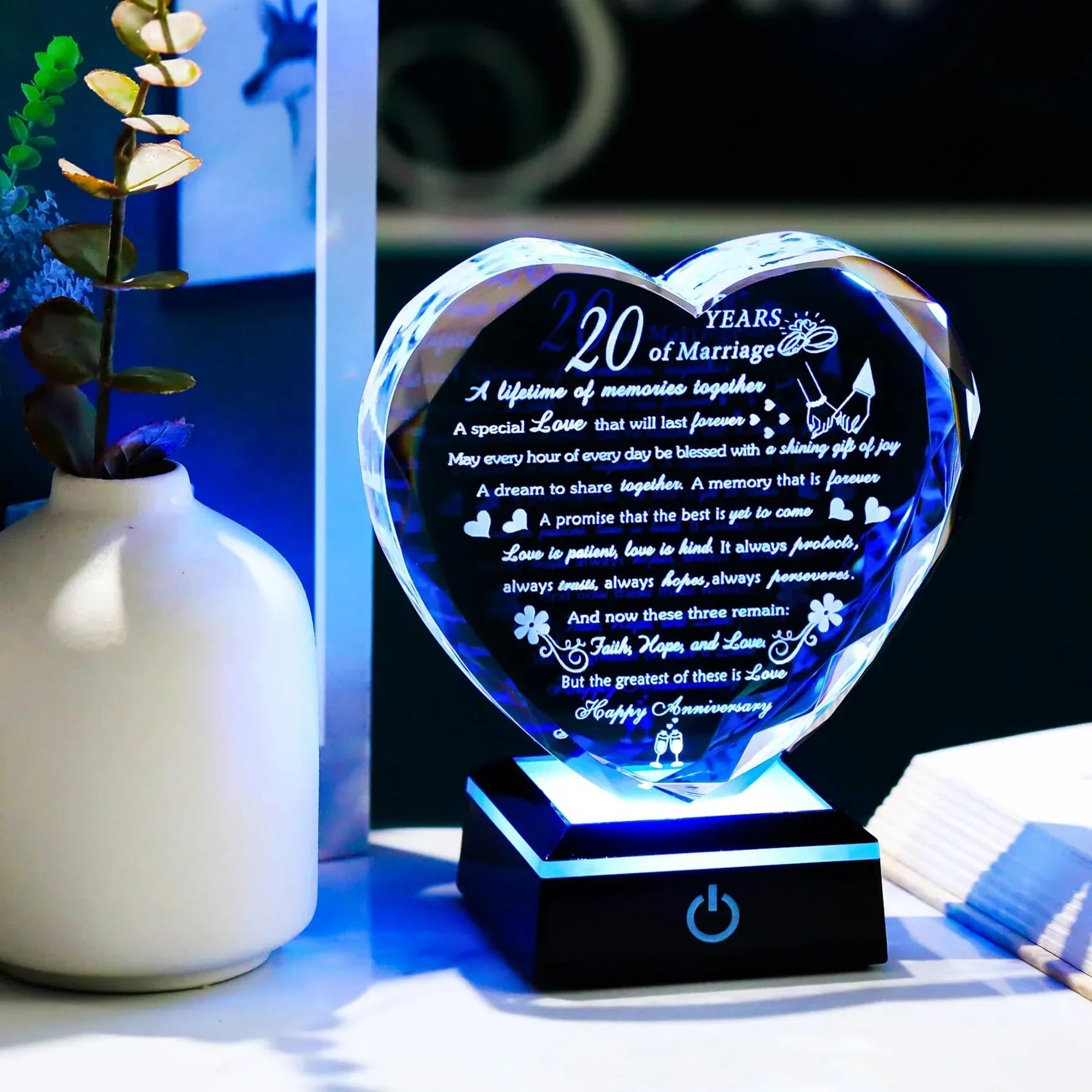 50th Wedding Anniversary Crystal Gifts for Couples Parents with Colorful LED Base Heart Romantic Happy 50th Anniversary Plaque Gift for Husband Wife 50 Years of Marriage Gifts for Her Him - Unique Gift Market