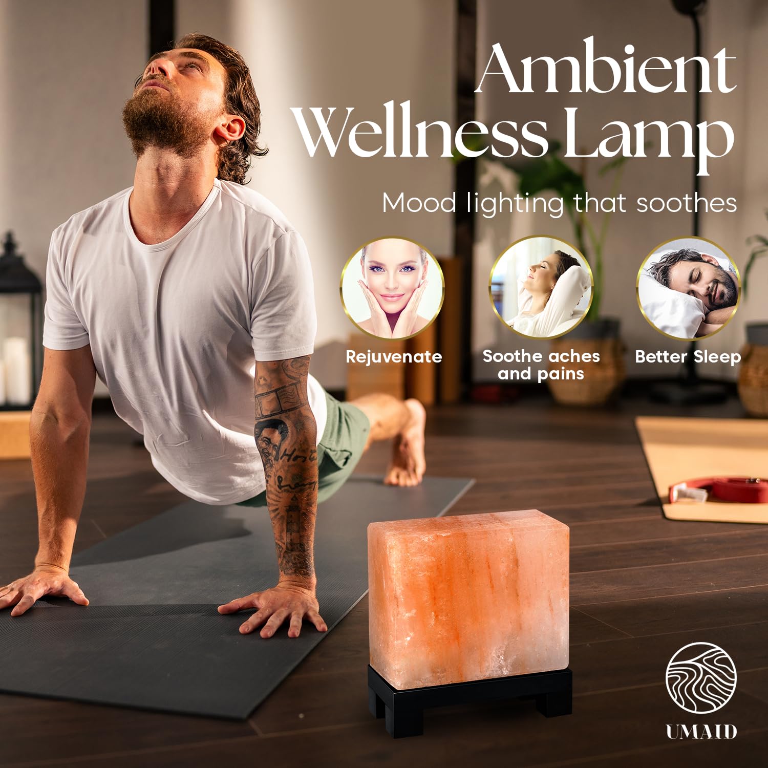 UMAID Himalayan Salt Lamp Bowl with 6 Massage Balls – Dimmable Natural Pink Rock Salt Lamp for Relaxation, Meditation,Yoga, Spa, Office, Bedroom, Wellness, Home Decor, and Unique Gift