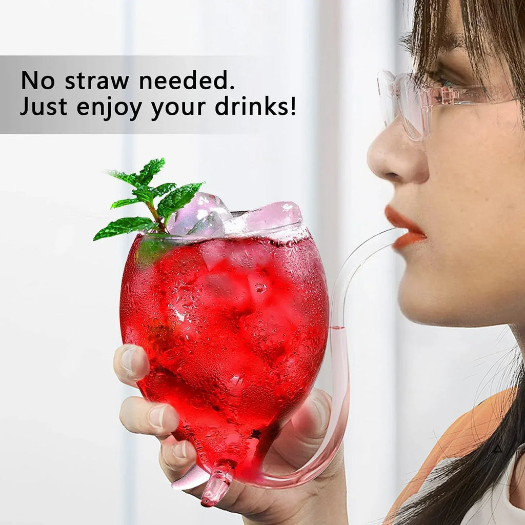 INFTYLE Vampire Wine Glass 12oz Set Of 4 Creative Cocktail Glasses Decanter Cups Mugs with Built-in Straw for Cocktail Wine Juice Ice Cream Champagne Home Bar Party Club Glassware Barware - Unique Gift Market