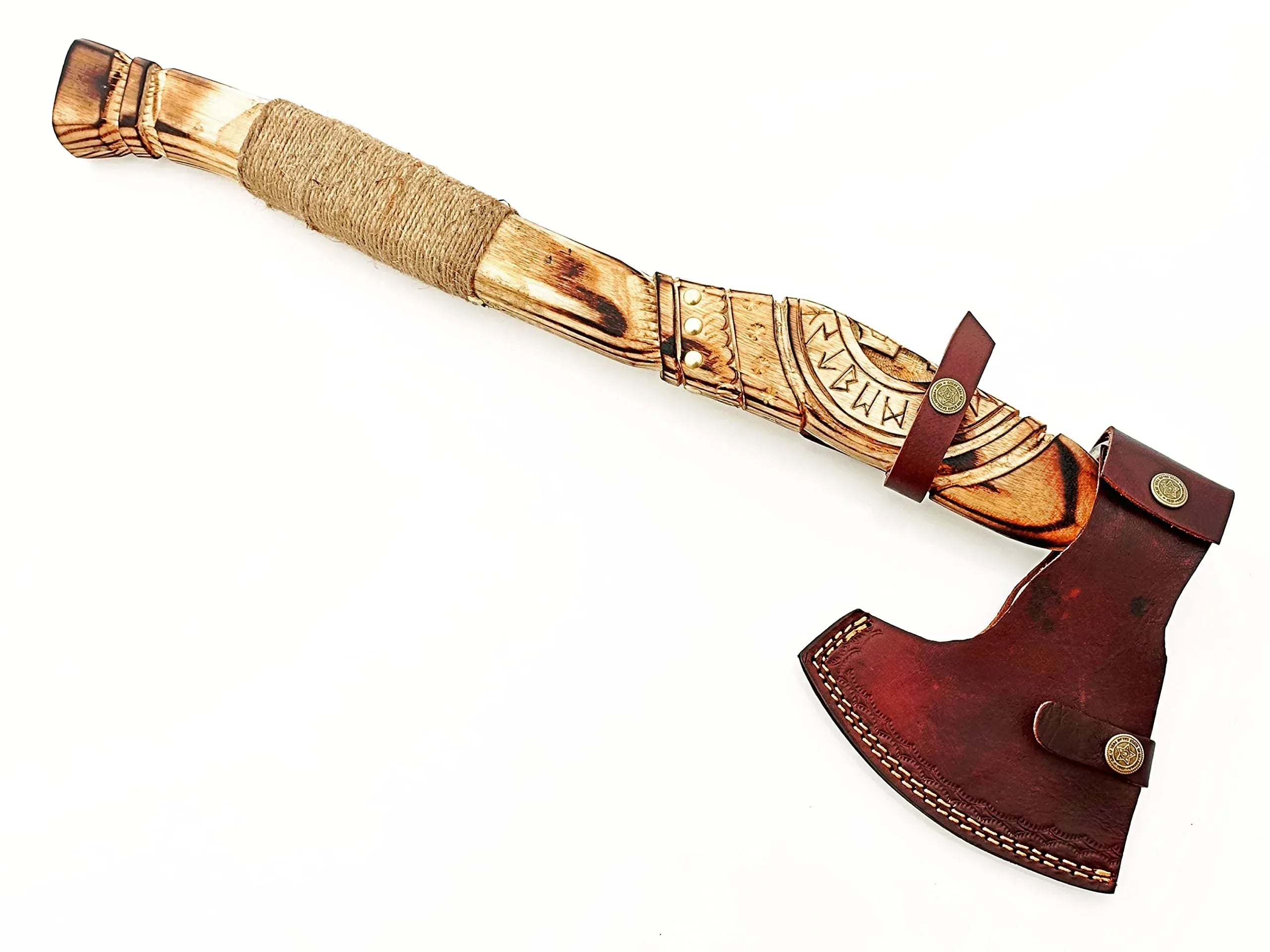 Poshland AX-7001 Custom Gift Forged Carbon Steel Viking Axe with Rose Wood Shaft, Double Edge Axe - Unique Gift Market
