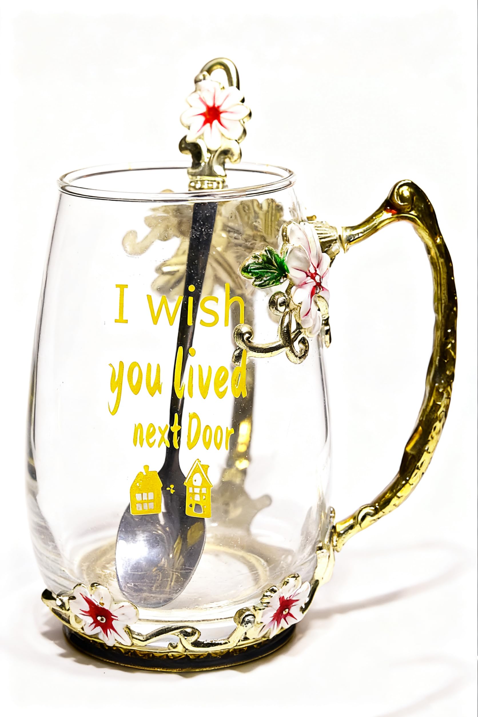 Best Gifts For Women Mom Blue Glass Coffee Tea Mug Unique Birthday Christmas Gift For Women Who Have Everything, Gift For Her Tea Cup with Spoon Sets (Blue-Tal)