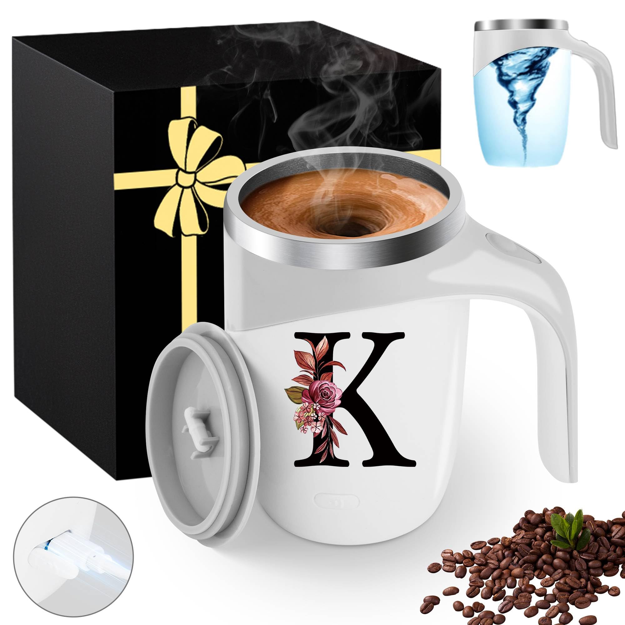 Initial Magnetic Stirring Coffee Mug Stainless Insulated Travel Cup Happy Birthday Personalized Gifts Women Adult Who Have Everything Want Nothing Mom Cool Special Custom Christmas Initial Present,G