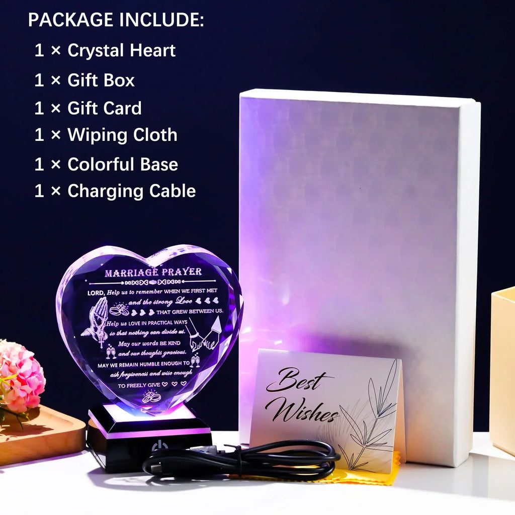 50th Wedding Anniversary Crystal Gifts for Couples Parents with Colorful LED Base Heart Romantic Happy 50th Anniversary Plaque Gift for Husband Wife 50 Years of Marriage Gifts for Her Him - Unique Gift Market
