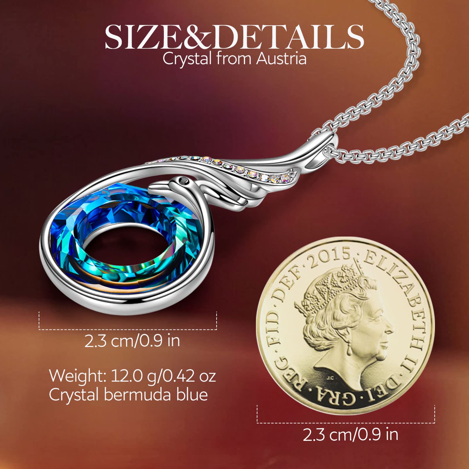Kate Lynn "Rise From the Ashes Phoenix Necklace Made with Crystals from Austria, 18"+2" Necklace, Packaged with Jewelry Box, Birthday Gift for Women, Symbol of Luck and Renewal
