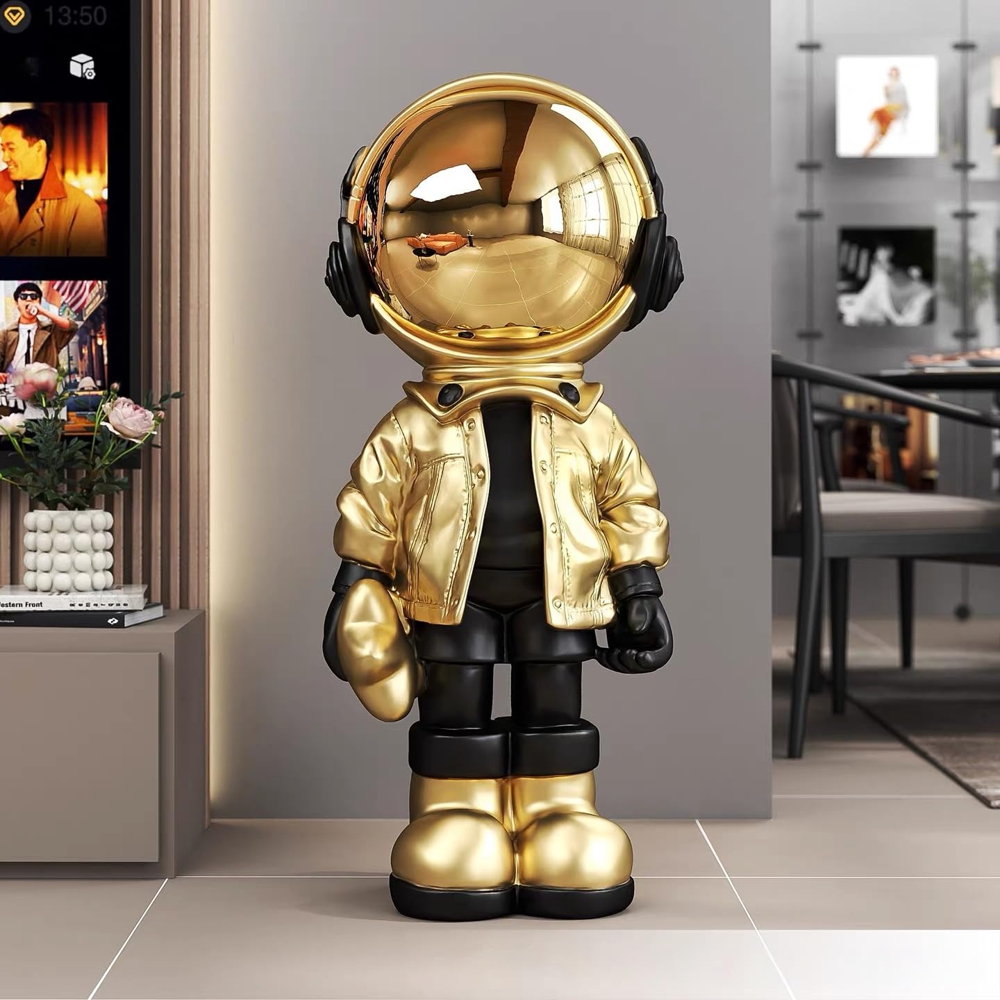 Astronaut Statue, Spaceman Sculpture, Home Decor Sculpture, Cool Metal mask Decoration, Large Spaceman Figurine Decoration