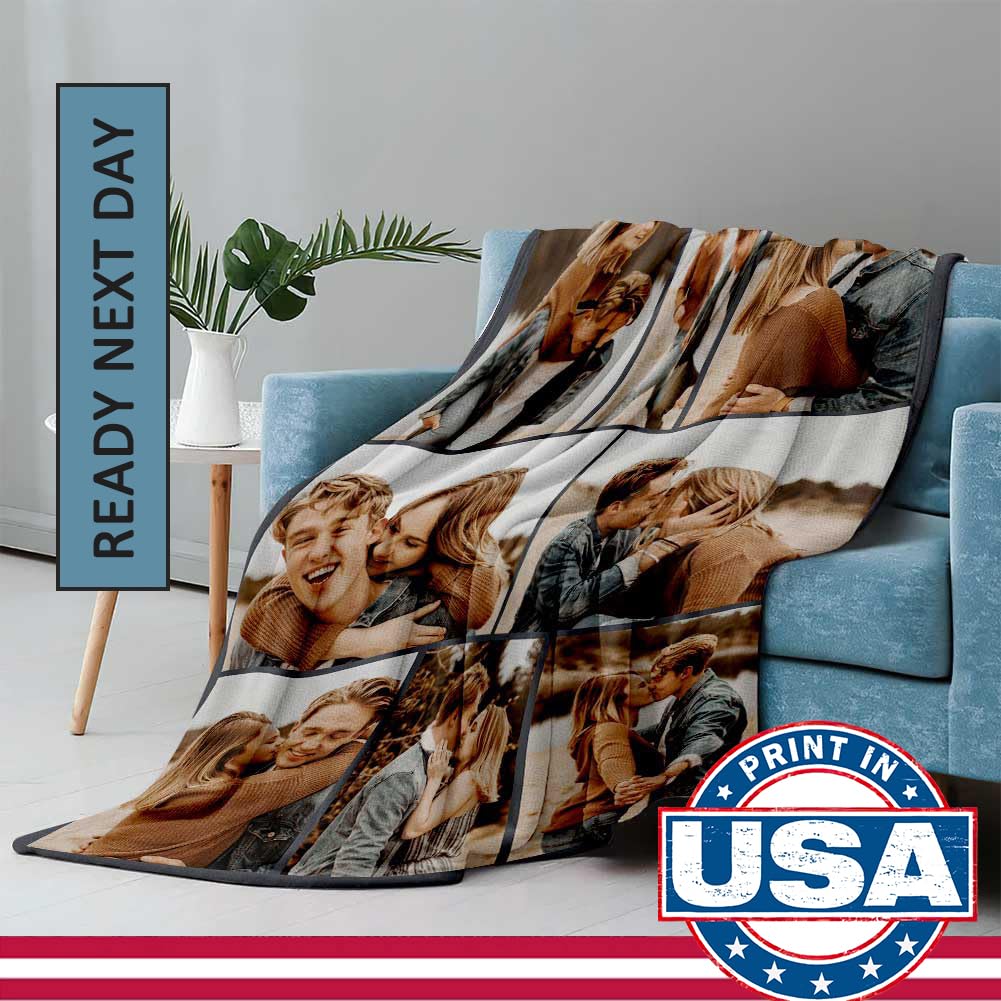 DayOfShe Ships Next Day, Personalized Photo Blankets for Girlfriend Gifts Mom Gifts, Custom Wife Blankets with Picture Flannel Throw Blanket for Boyfriend Couples Gifts