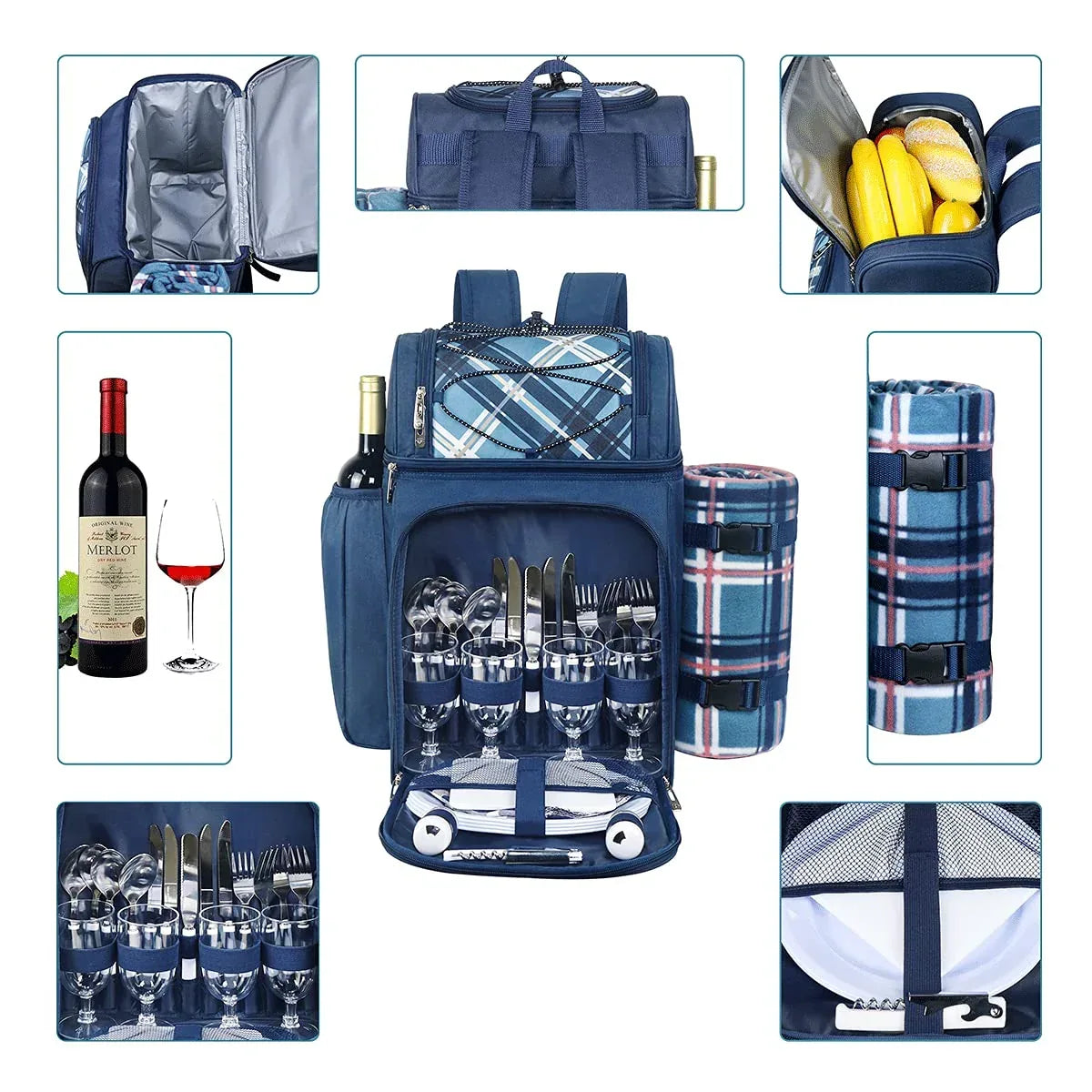 Hap Tim Picnic Basket Backpack for 2 Person with 2 Insulated Cooler Compartment, Wine Holder, Fleece Blanket, Cutlery Set, Wedding Gifts for Couples, Bridal Shower Gifts, Engagement Gifts - Unique Gift Market