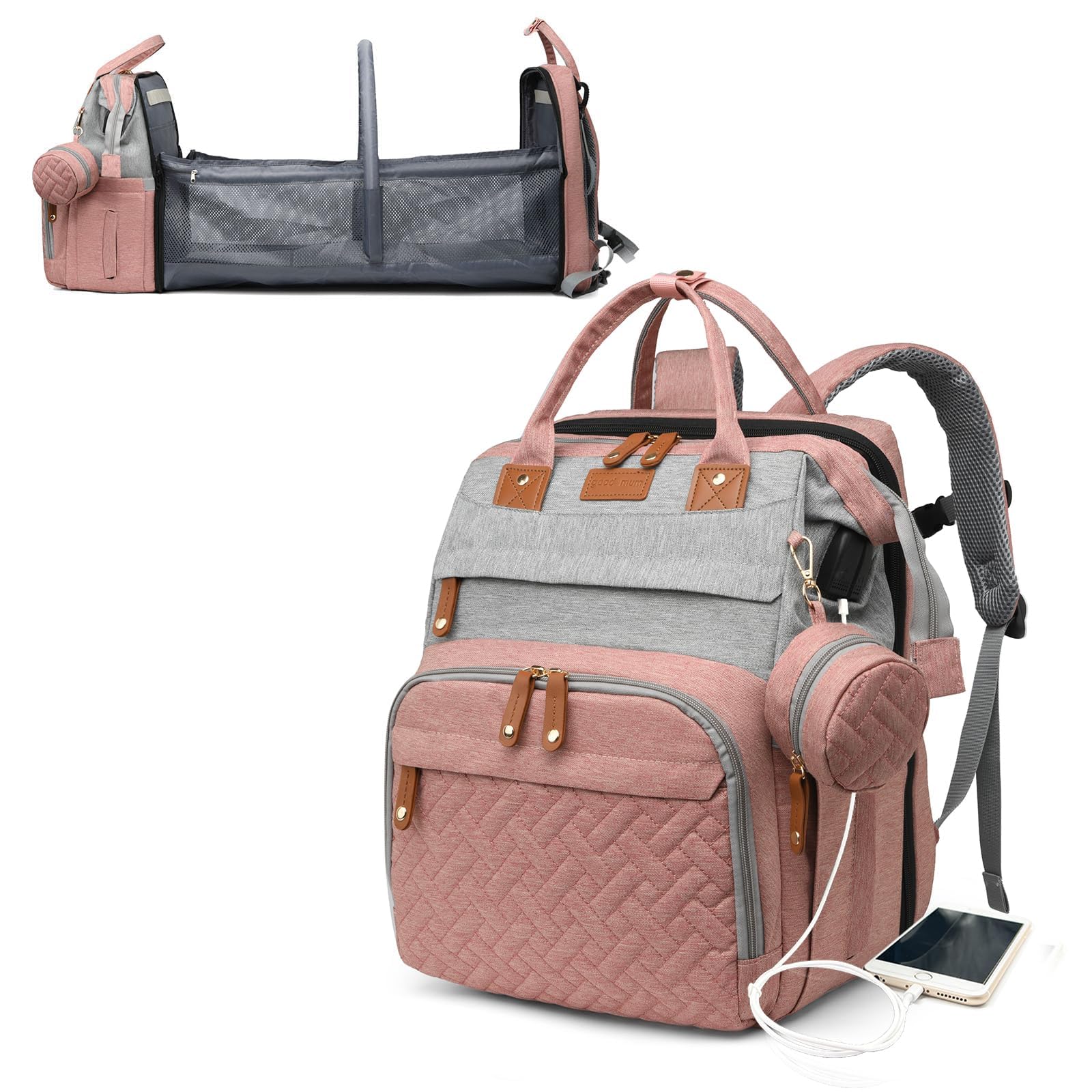 Baby Diaper Bags with Changing Station, Waterproof Diaper Bag Backpack for Moms Dads with USB Charging Port, Baby Shower Gifts, Large Capacity diaper backpack, Grey