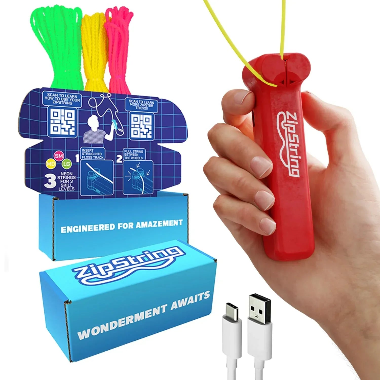 ZipString Original - As Seen on Shark Tank - Classic Rope Launcher Toy, Perfect for Kids & Adults - Fly a String Loop in The Air for Endless Tricks & Fun, Wonderment Awaits, Rock'it Red - Unique Gift Market