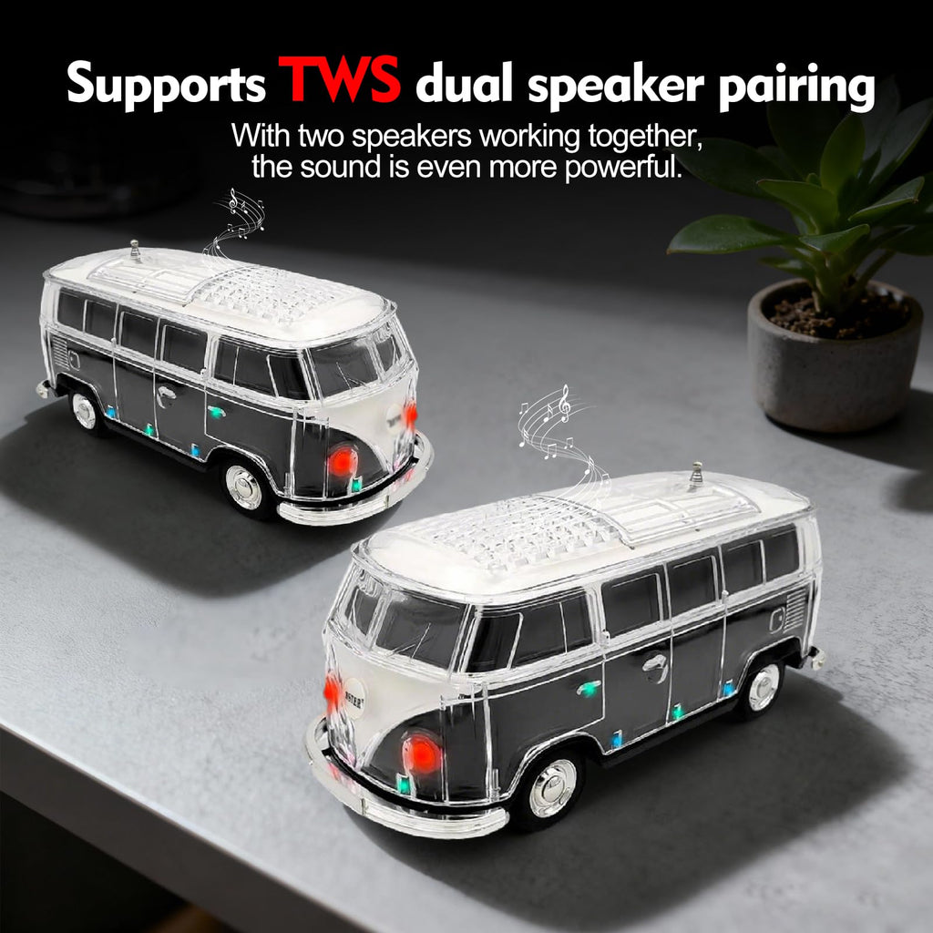 Mini Bus Bluetooth Speaker with Microphone, Portable Speaker Bluetooth, Small Speakers Bluetooth Wireless, LED Light, USB/TF, Car Design, Gift for Men, Men Birthday Gift Ideas (Green)