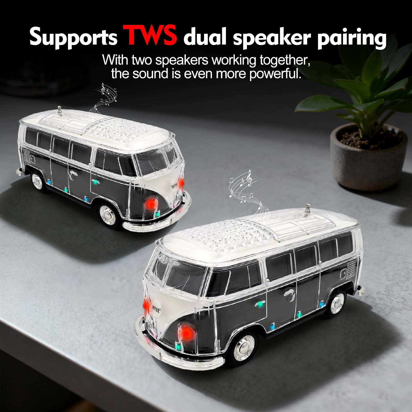 Mini Bus Bluetooth Speaker with Microphone, Portable Speaker Bluetooth, Small Speakers Bluetooth Wireless, LED Light, USB/TF, Car Design, Gift for Men, Men Birthday Gift Ideas (Green)
