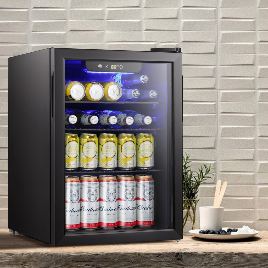 Antarctic Star 18L Beverage Refrigerator Cooler 24Can, Mini Fridge with Quiet Compressor, LED Light,Freestanding Small Fridge with Electronic Temperature Control for Home and Bar(40-61 ℉)