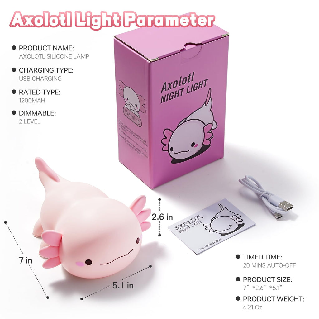 Axolotl Night Light for Kids, Cute Axolotl Lamp Silicone Baby Nursery Night Lamp, Dimmable Squishy Touch Bedside Lamps, Adorable Rechargeable Animal Lamps Gifts Kawaii Room Decor for Kids Girls Boys