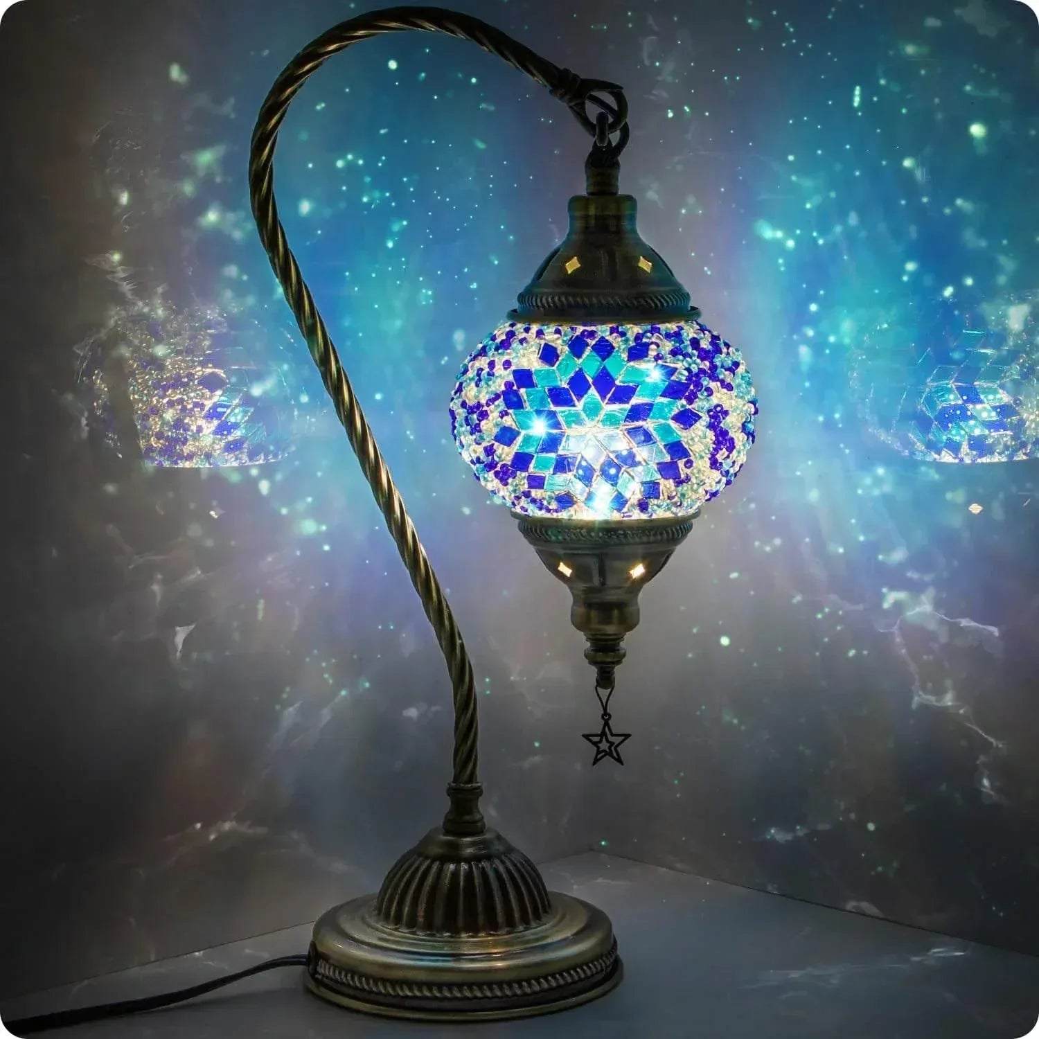 Yarra-Decor Turkish Moroccan Lamp with Bronze Base 3 Color Options Handmade Swan Neck Tiffany Mosaic Glass Bedside Lamps for Bedroom (LED Bulb Included) - Unique Gift Market