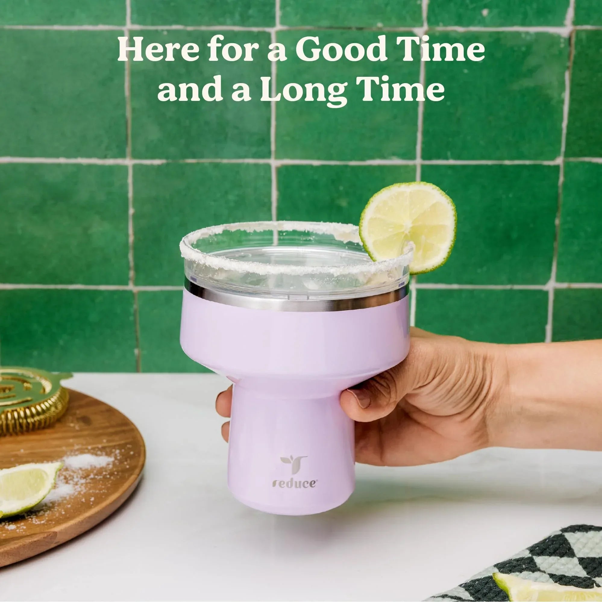 REDUCE Saltini 16 oz Cocktail Tumbler - Insulated Margarita Tumbler with Lid - Keeps Drinks Cold for 10 Hours - 360 Sippable Martini Glass Alternative - Shatterproof, Perfect for Parties - Sea Glass - Unique Gift Market