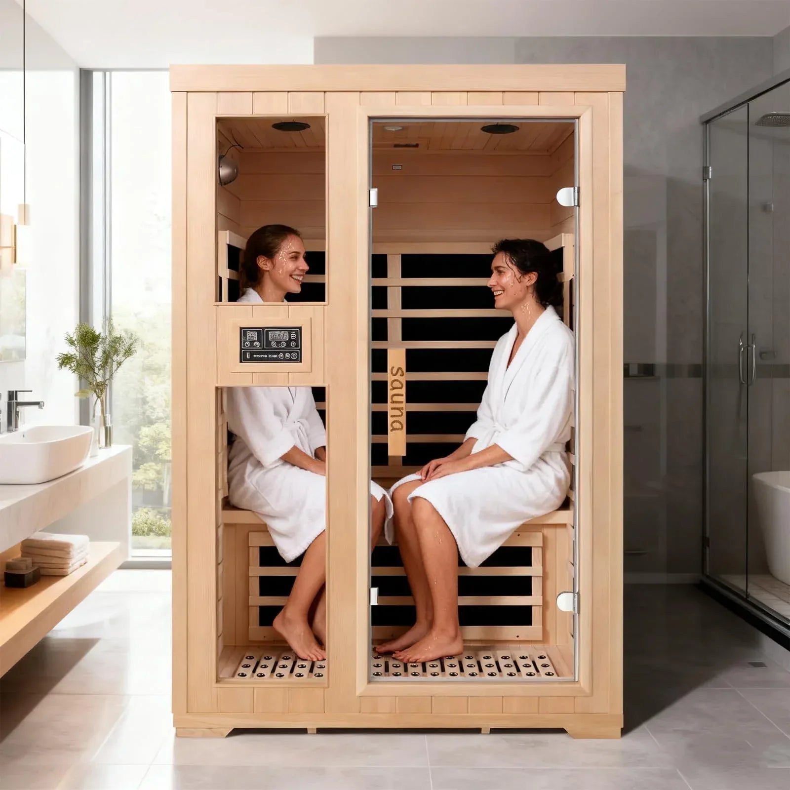 Far Infrared Sauna for 1 Person - 1050W Fast Heating, Canadian Hemlock Wood Home Sauna with Bluetooth Speaker, Chromotherapy & Oxygen Ionizer Easy Assembly Indoor Sauna for Relaxation, Detox, Home Gym - Unique Gift Market