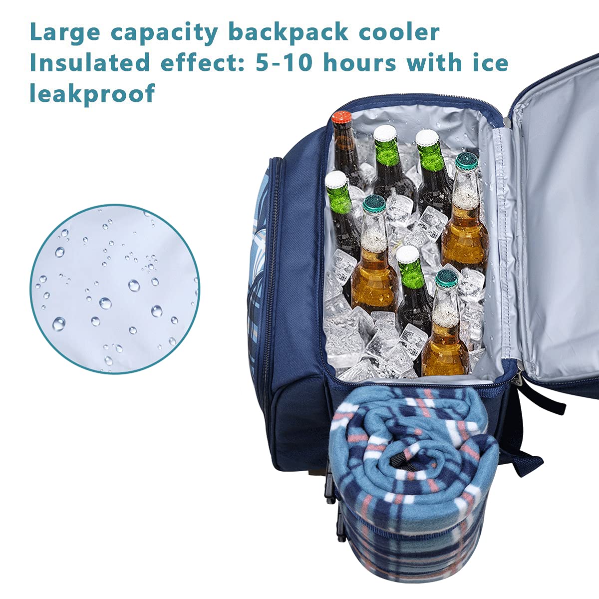 Hap Tim Picnic Basket Backpack for 2 Person with 2 Insulated Cooler Compartment, Wine Holder, Fleece Blanket, Cutlery Set, Wedding Gifts for Couples, Bridal Shower Gifts, Engagement Gifts