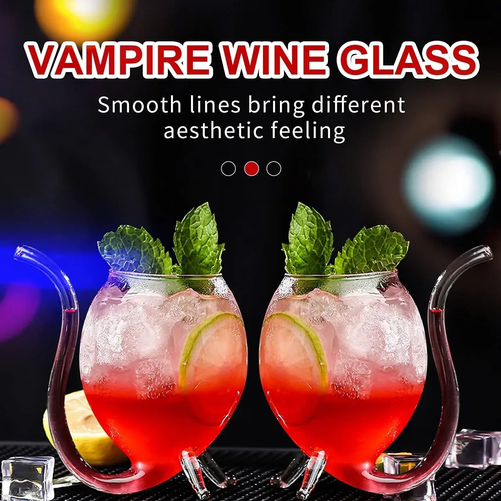 INFTYLE Vampire Wine Glass 12oz Set Of 4 Creative Cocktail Glasses Decanter Cups Mugs with Built-in Straw for Cocktail Wine Juice Ice Cream Champagne Home Bar Party Club Glassware Barware - Unique Gift Market