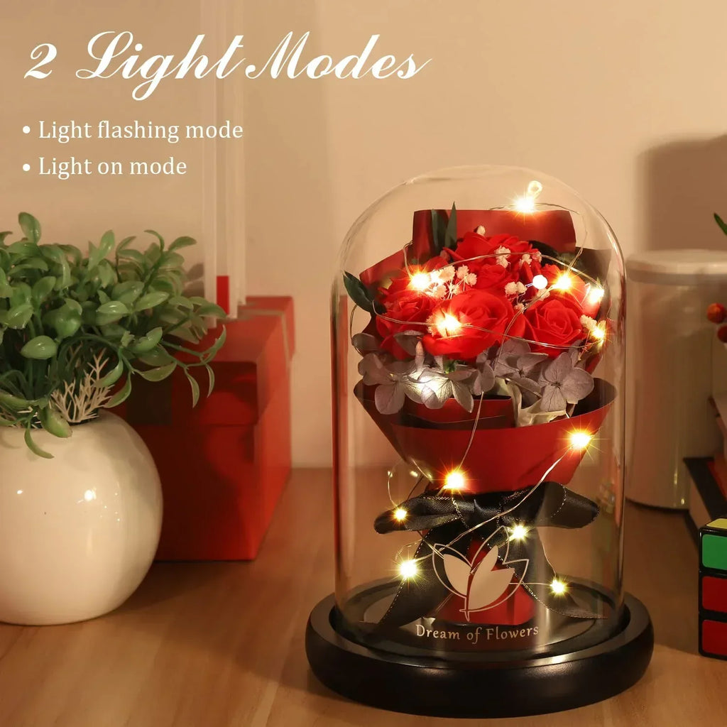 Valentines Day Gifts for Her,Valentines Flower Gifts for Women,Rose in Glass Dome with 2 Light Modes,Light Up Rose Flowers,Valentines Anniversary Birthday Gifts for Women, Mom, Wife, Girlfriend - Unique Gift Market