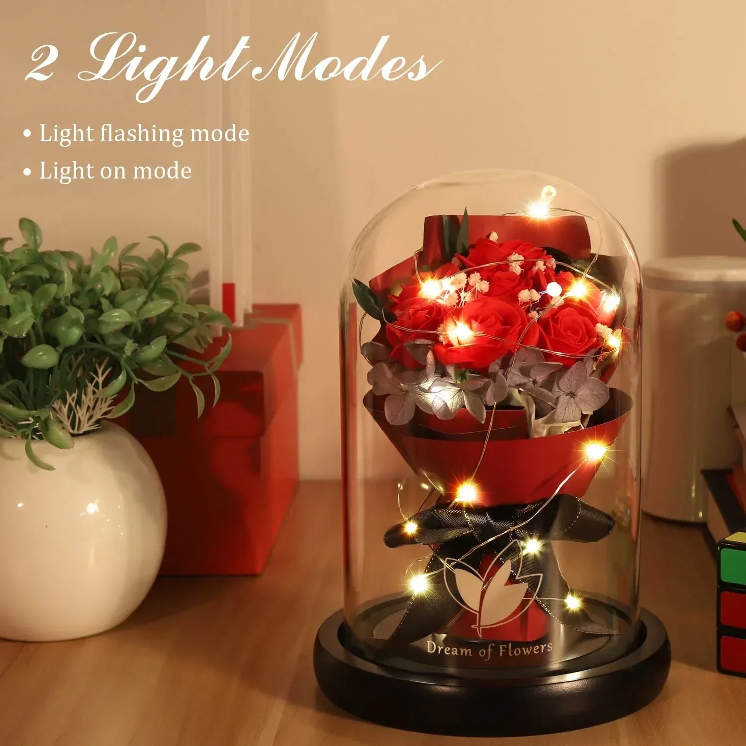 Valentines Day Gifts for Her,Valentines Flower Gifts for Women,Rose in Glass Dome with 2 Light Modes,Light Up Rose Flowers,Valentines Anniversary Birthday Gifts for Women, Mom, Wife, Girlfriend - Unique Gift Market