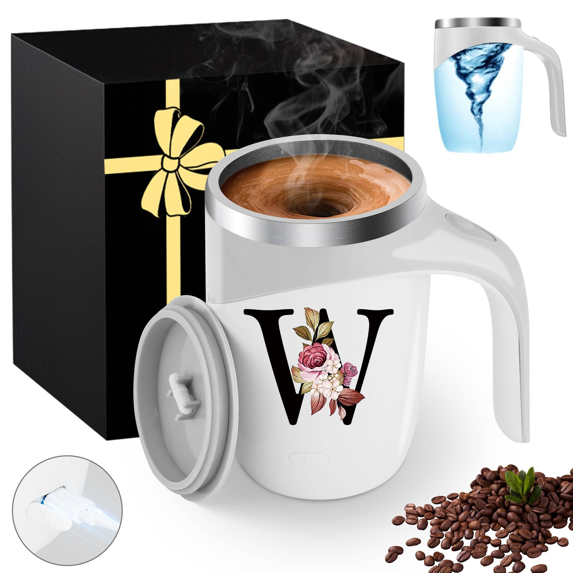 Initial Magnetic Stirring Coffee Mug Stainless Insulated Travel Cup Happy Birthday Personalized Gifts Women Adult Who Have Everything Want Nothing Mom Cool Special Custom Christmas Initial Present,G