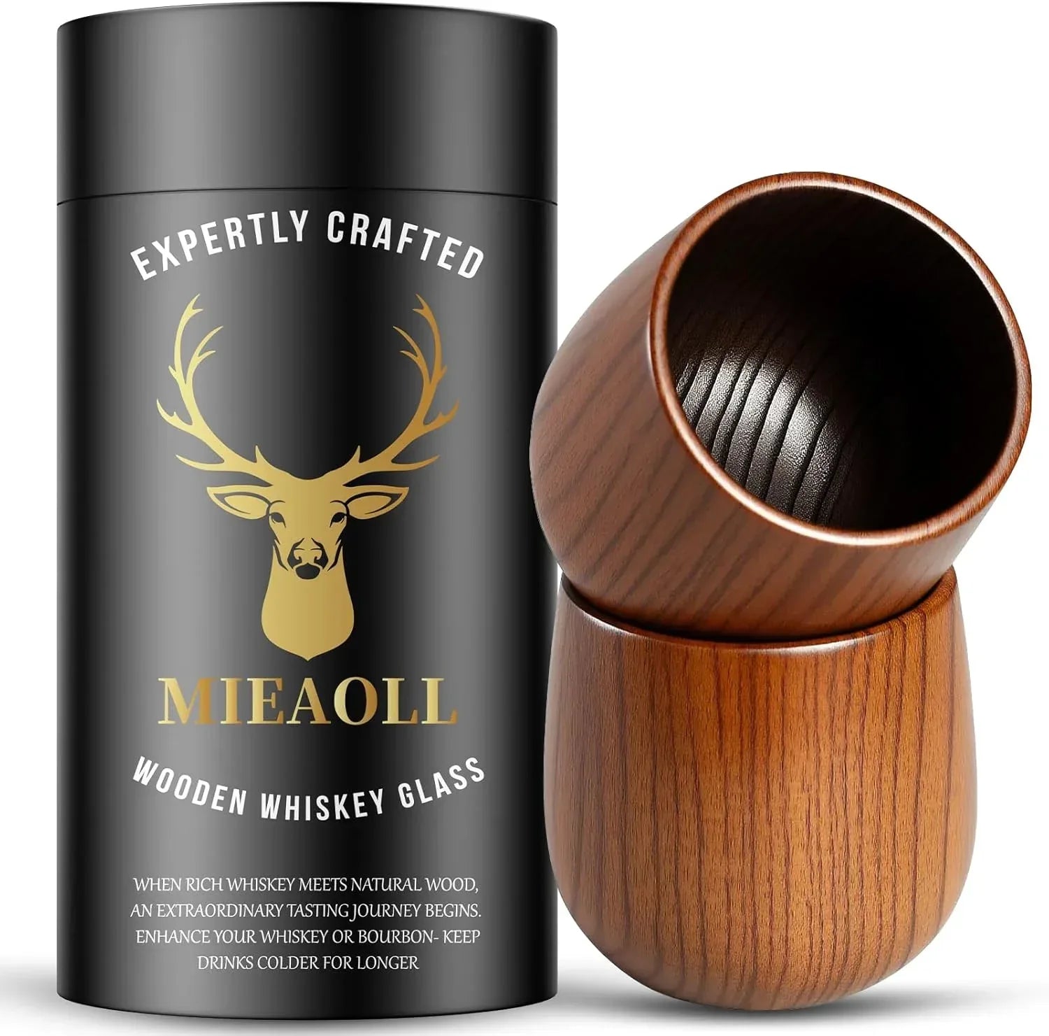 Wooden Whiskey Glass Gifts For Men - Charred Wood Bourbon Whiskey Glasses, Perfect for Men Who Have Everything, Gift for Dad or Boyfriend on Father's Day, Birthday, Christmas, Thanksgiving (2 Pack) - Unique Gift Market