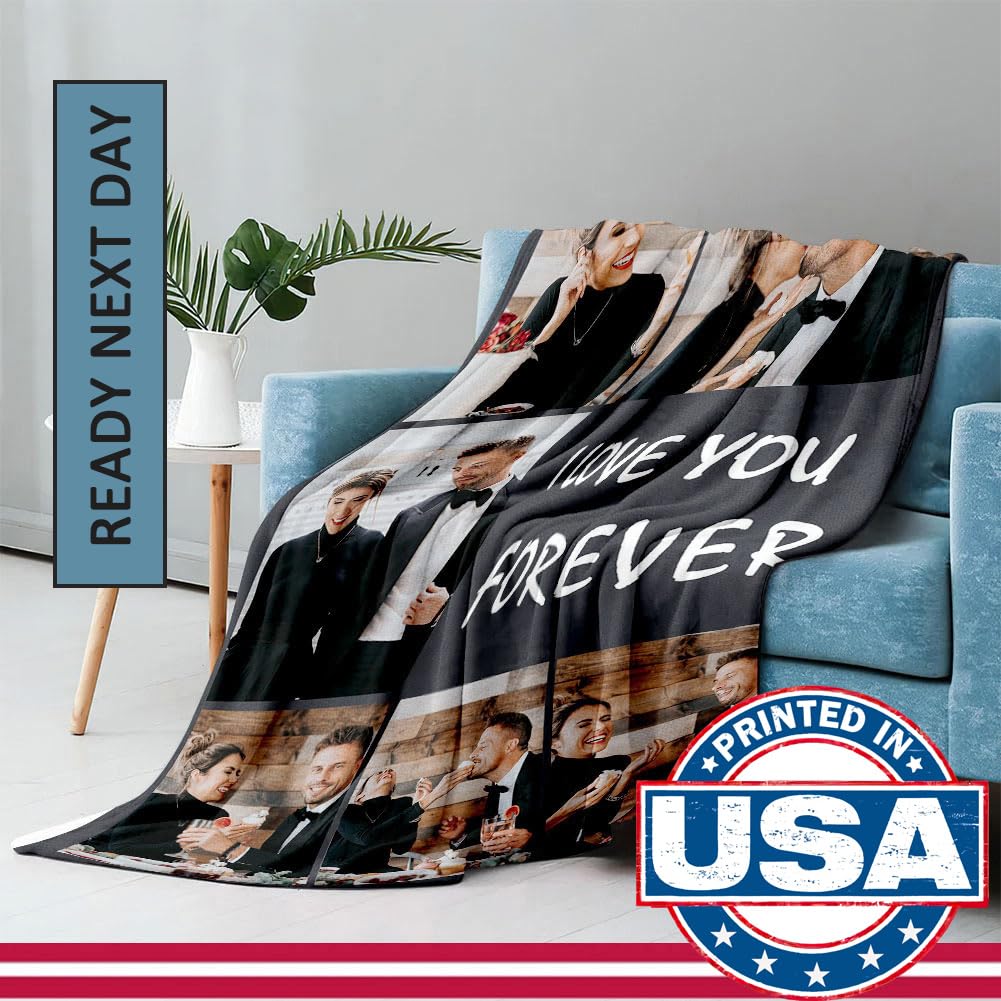 DayOfShe Ships Next Day, Personalized Photo Blankets for Girlfriend Gifts Mom Gifts, Custom Wife Blankets with Picture Flannel Throw Blanket for Boyfriend Couples Gifts