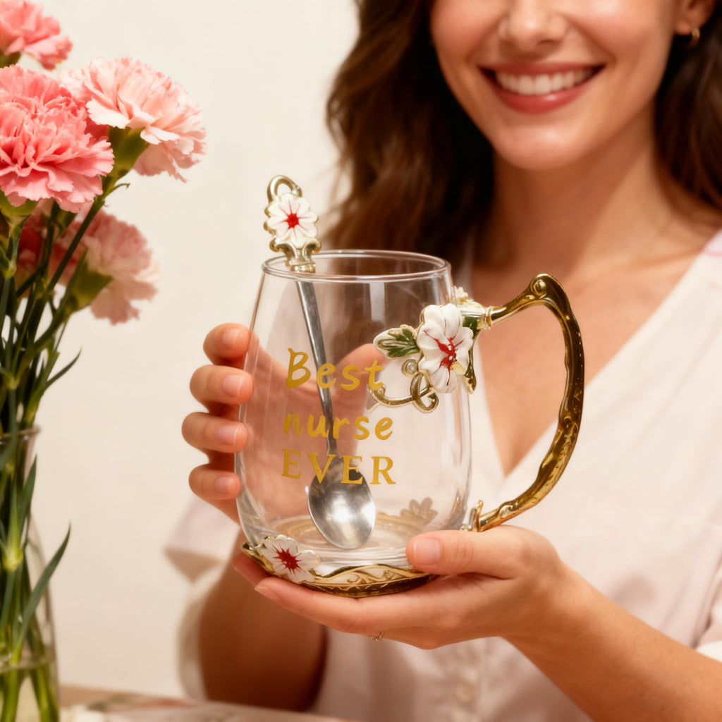 Best Gifts For Women Mom Blue Glass Coffee Tea Mug Unique Birthday Christmas Gift For Women Who Have Everything, Gift For Her Tea Cup with Spoon Sets (Blue-Tal)
