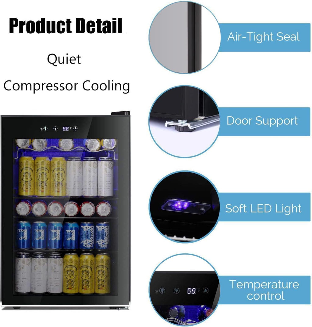 Antarctic Star 18L Beverage Refrigerator Cooler 24Can, Mini Fridge with Quiet Compressor, LED Light,Freestanding Small Fridge with Electronic Temperature Control for Home and Bar(40-61 ℉)
