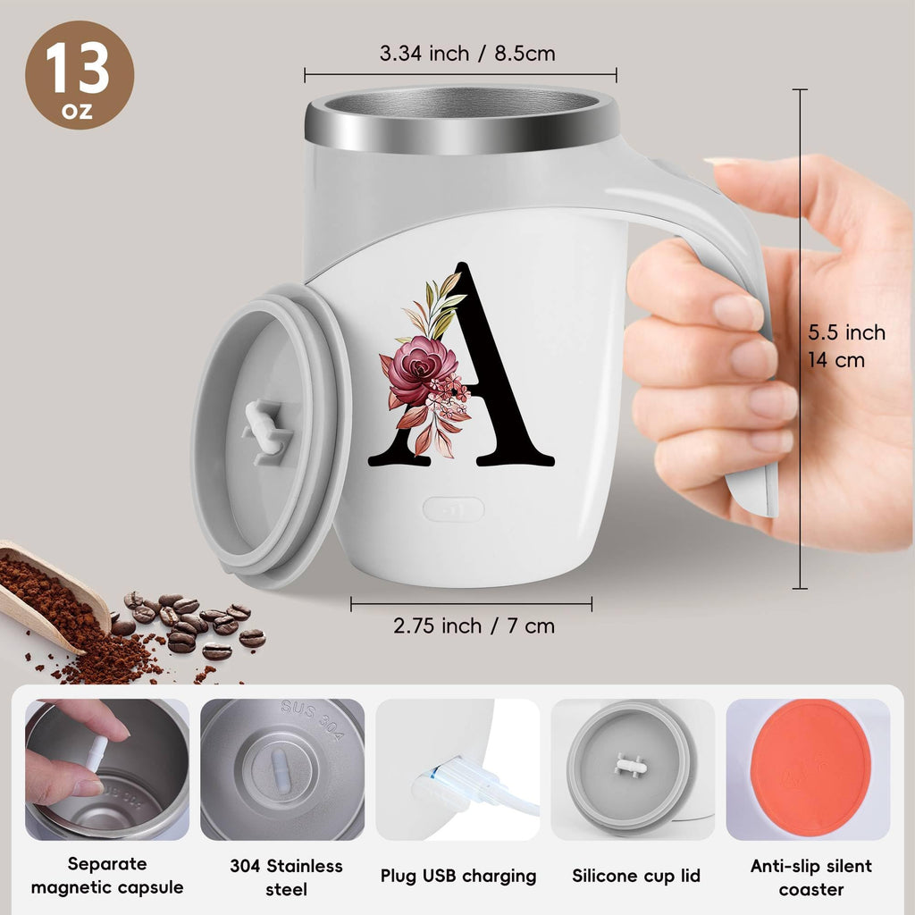 Initial Magnetic Stirring Coffee Mug Stainless Insulated Travel Cup Happy Birthday Personalized Gifts Women Adult Who Have Everything Want Nothing Mom Cool Special Custom Christmas Initial Present,G