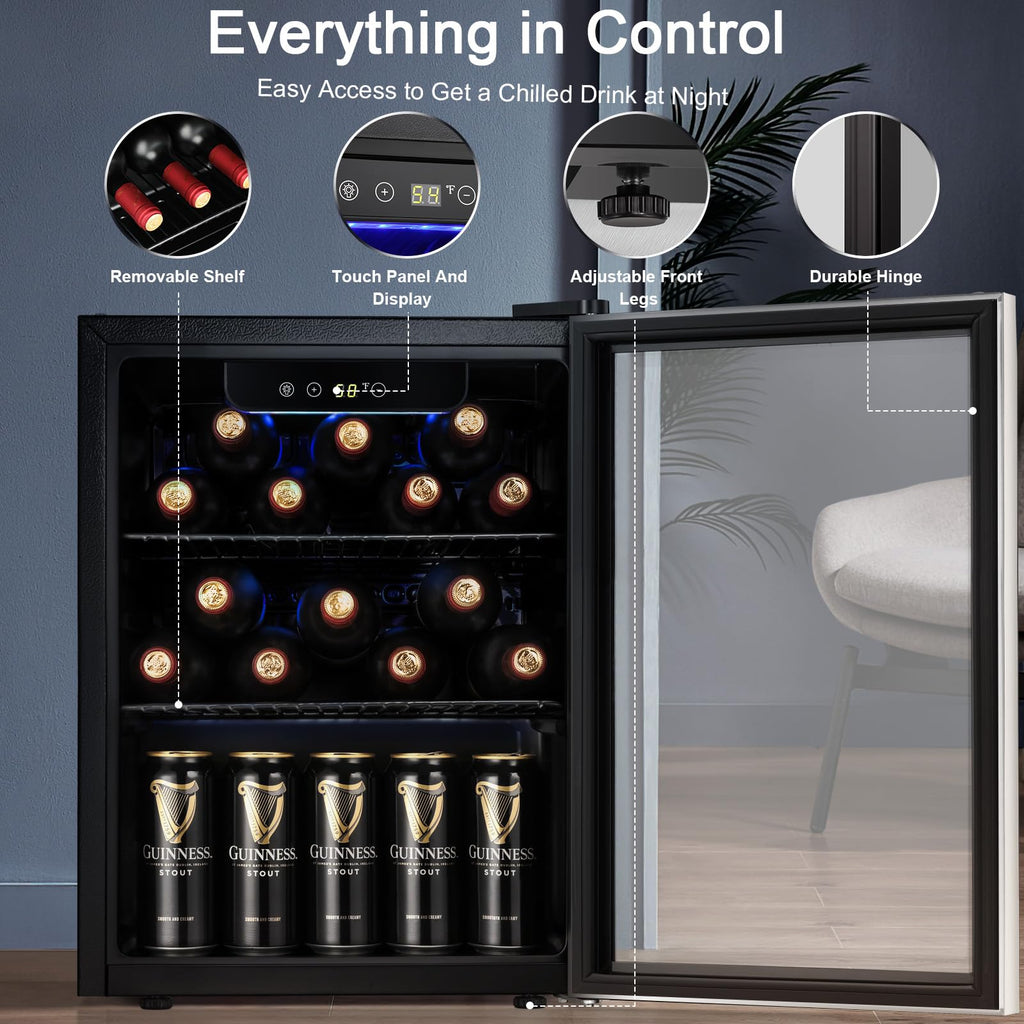 Antarctic Star 18L Beverage Refrigerator Cooler 24Can, Mini Fridge with Quiet Compressor, LED Light,Freestanding Small Fridge with Electronic Temperature Control for Home and Bar(40-61 ℉)